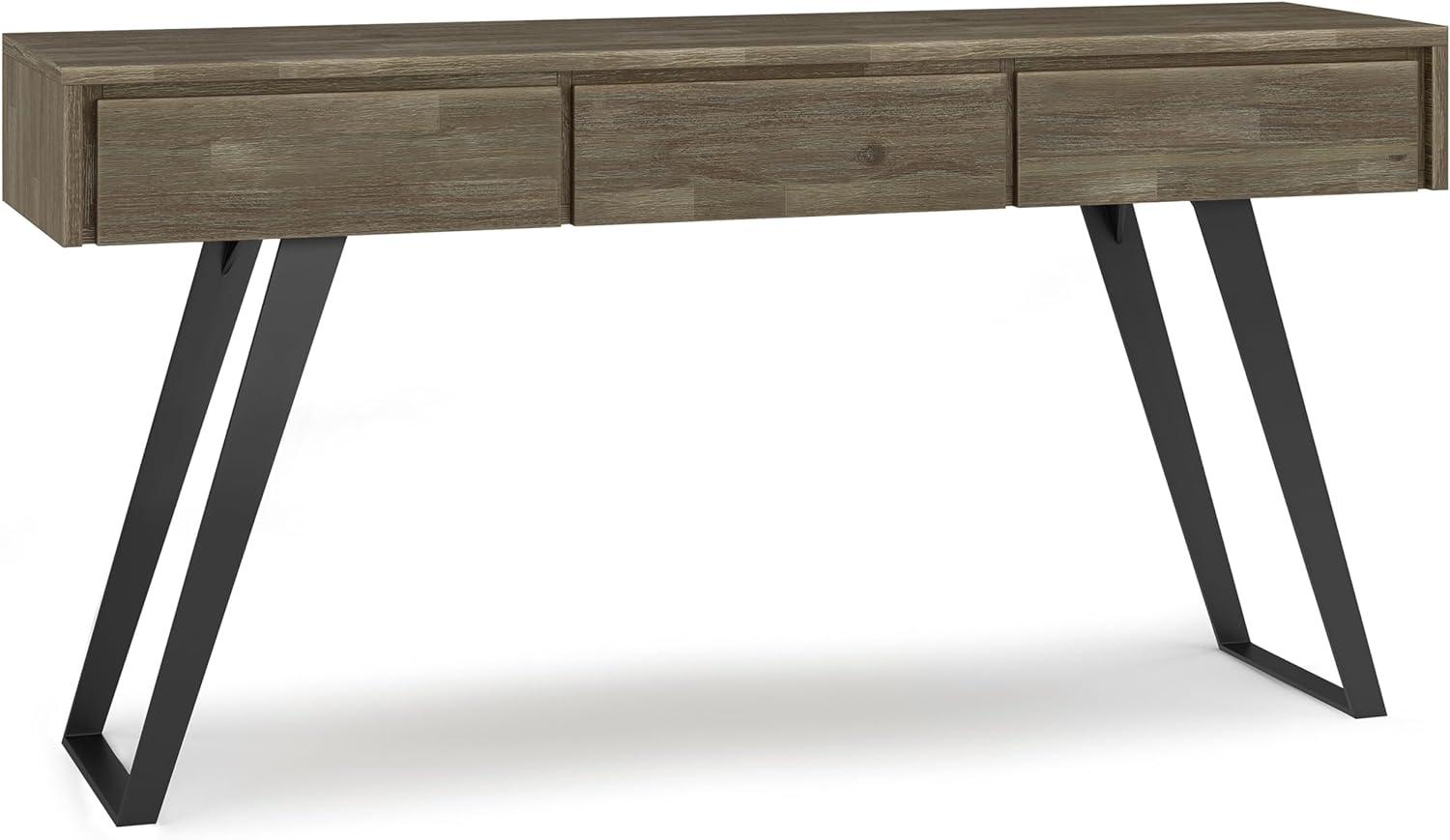 Urban Acacia & Metal 60" Console Table with Storage in Distressed Grey