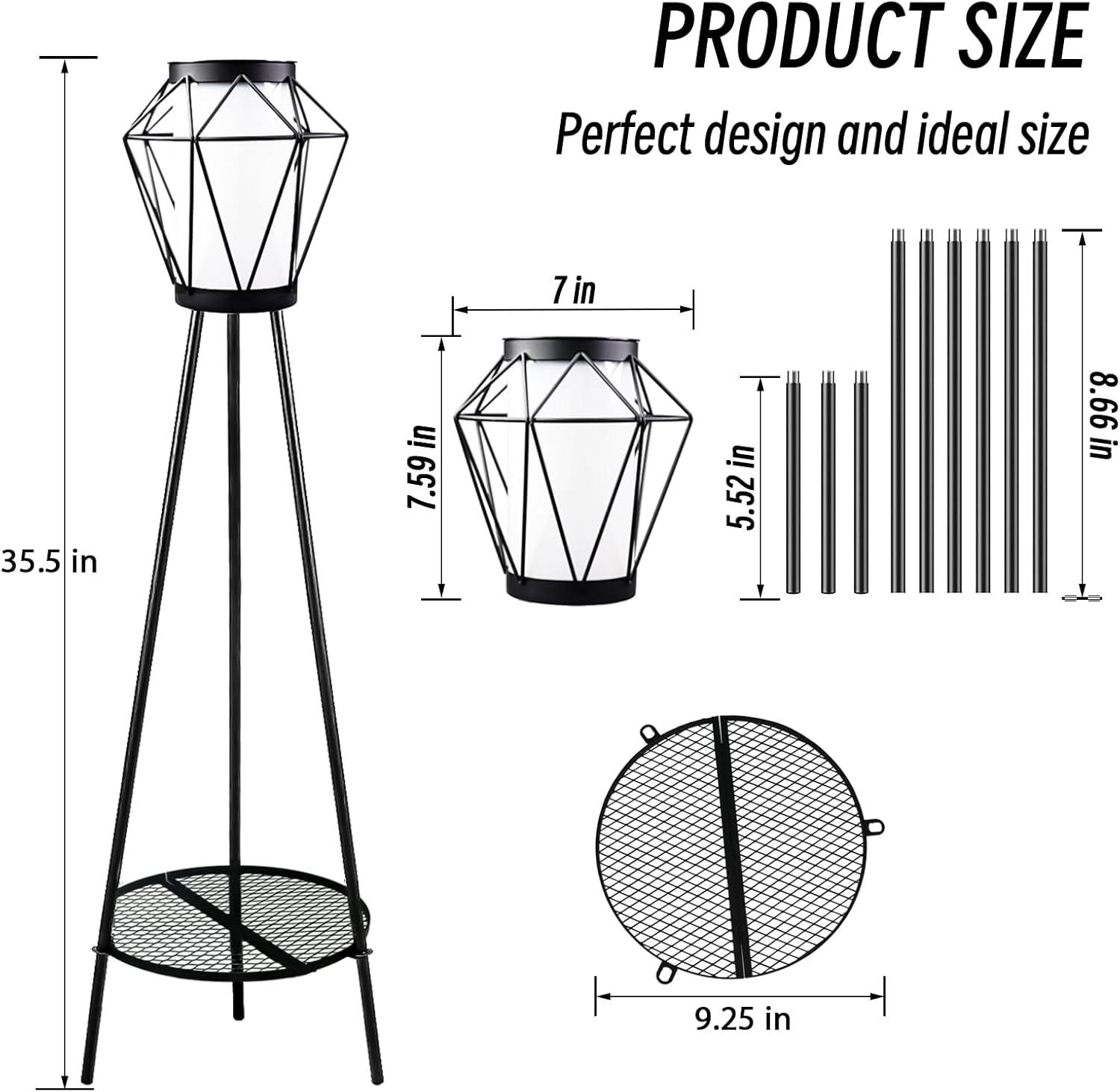 TOOTOO STAR Solar Floor Lamp 2 Piece Set, 35.5" High Solar Outdoor Lights with Plant Holder for Garden Patio Deck Porch Patio Decorative Lighting