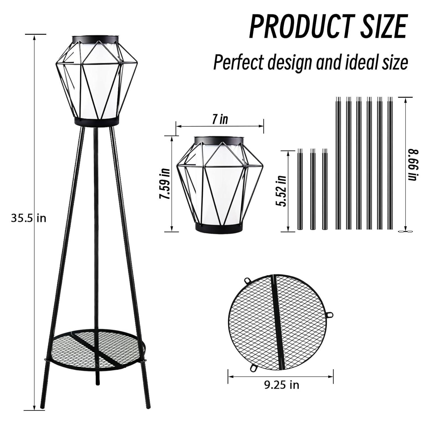 TOOTOO STAR Solar Floor Lamp 2 Piece Set, 35.5" High Solar Outdoor Lights with Plant Holder for Garden Patio Deck Porch Patio Decorative Lighting