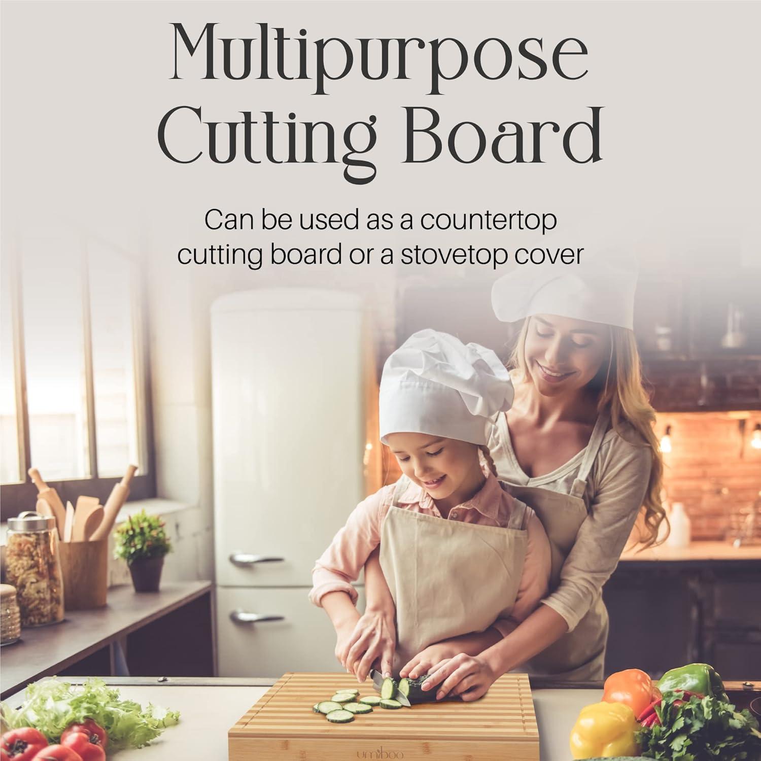 Adjustable Bamboo Rectangular Stove Top Cover and Cutting Board