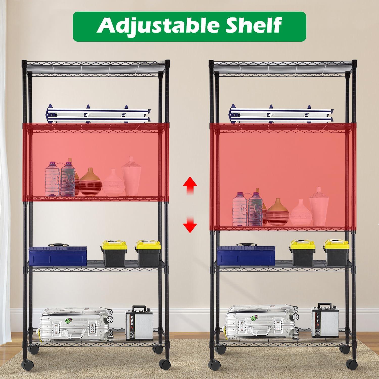 FDW 5 Tier Wire Rack With Casters Unit Heavy Duty Storage Rack Metal Rack Garage Organizer Wire Rack