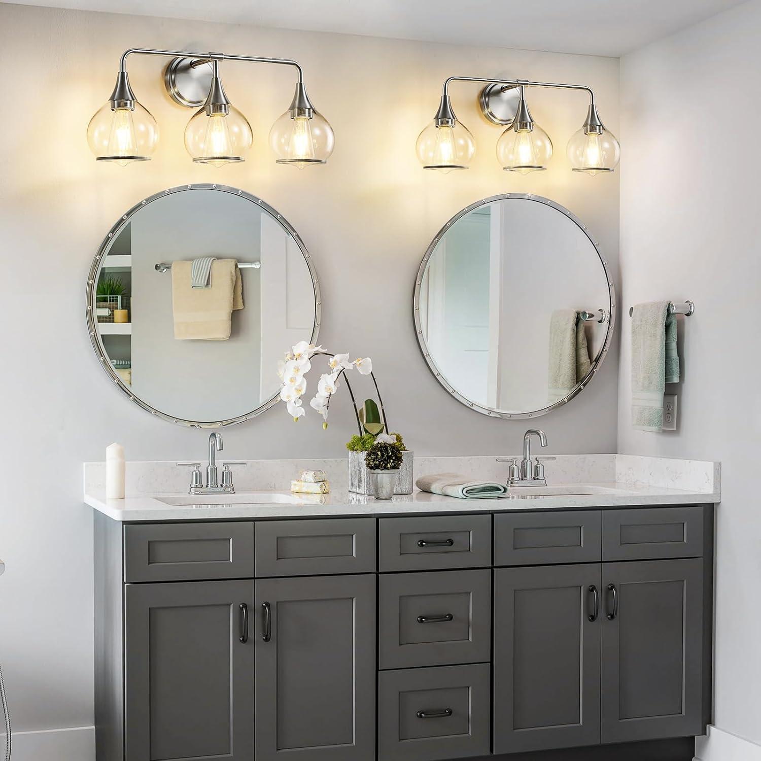 Black and Gold Bathroom Vanity Light 3-Lights Bathroom Light Fixtures Over Mirror with Clear Glass Shade 22.4 inch Wall Sconce Lighting Bath(Exclude E26 Bulb)