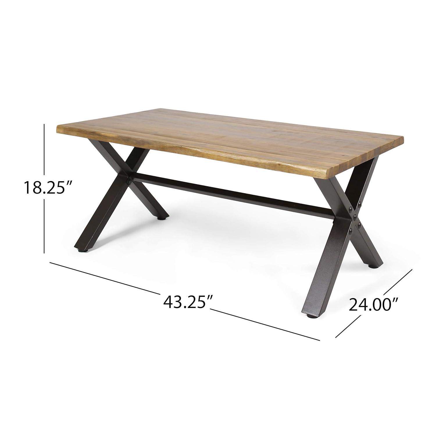 Sanibel Outdoor Acacia Wood Coffee Table with Rustic Metal Legs