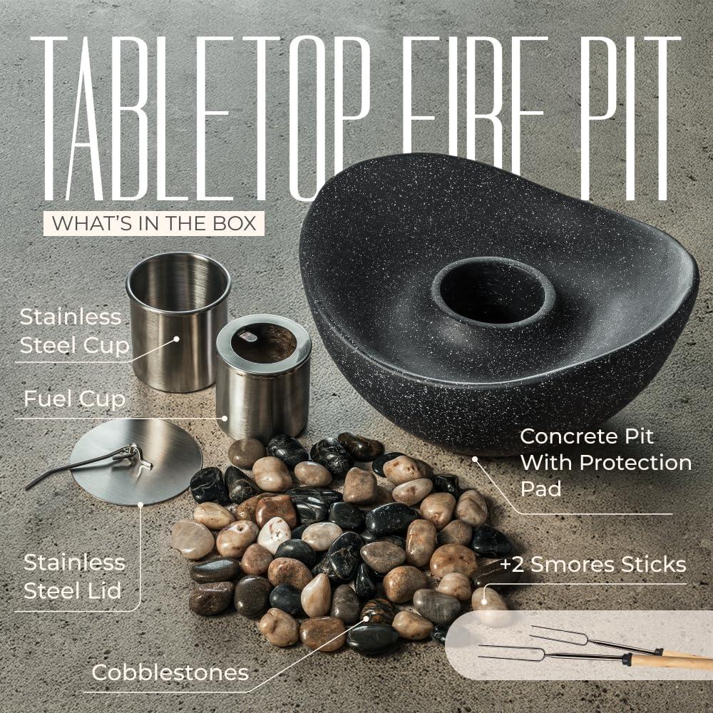 Matte Black Concrete Oval Tabletop Fire Pit