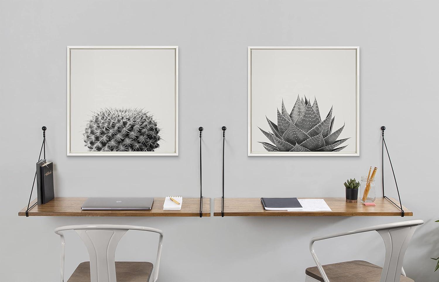 22" x 22" White Framed Cactus Canvas Wall Art