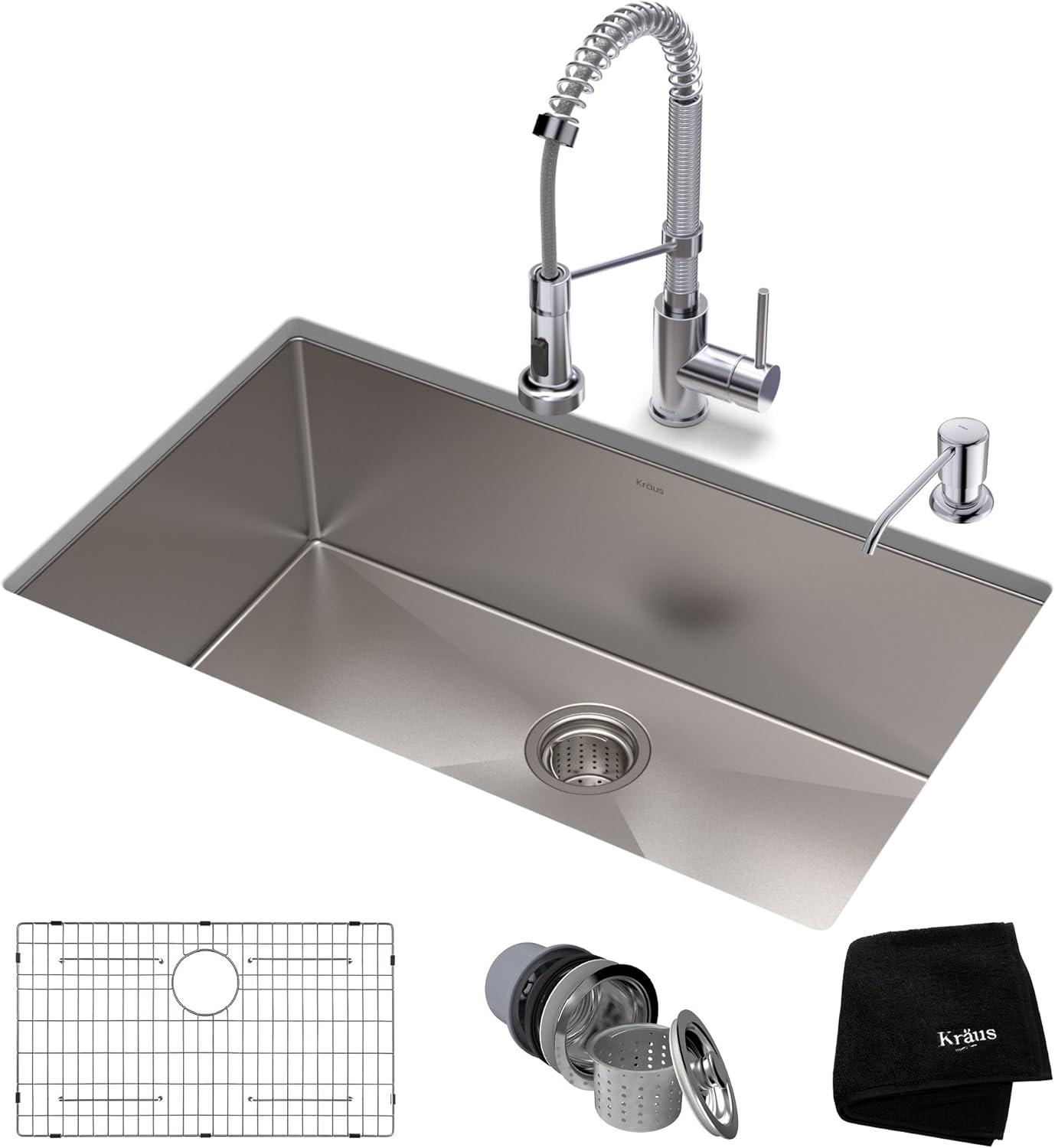 KRAUS 30-in Standart PRO Kitchen Sink Combo Set with Bolden Kitchen Faucet and Soap Dispenser