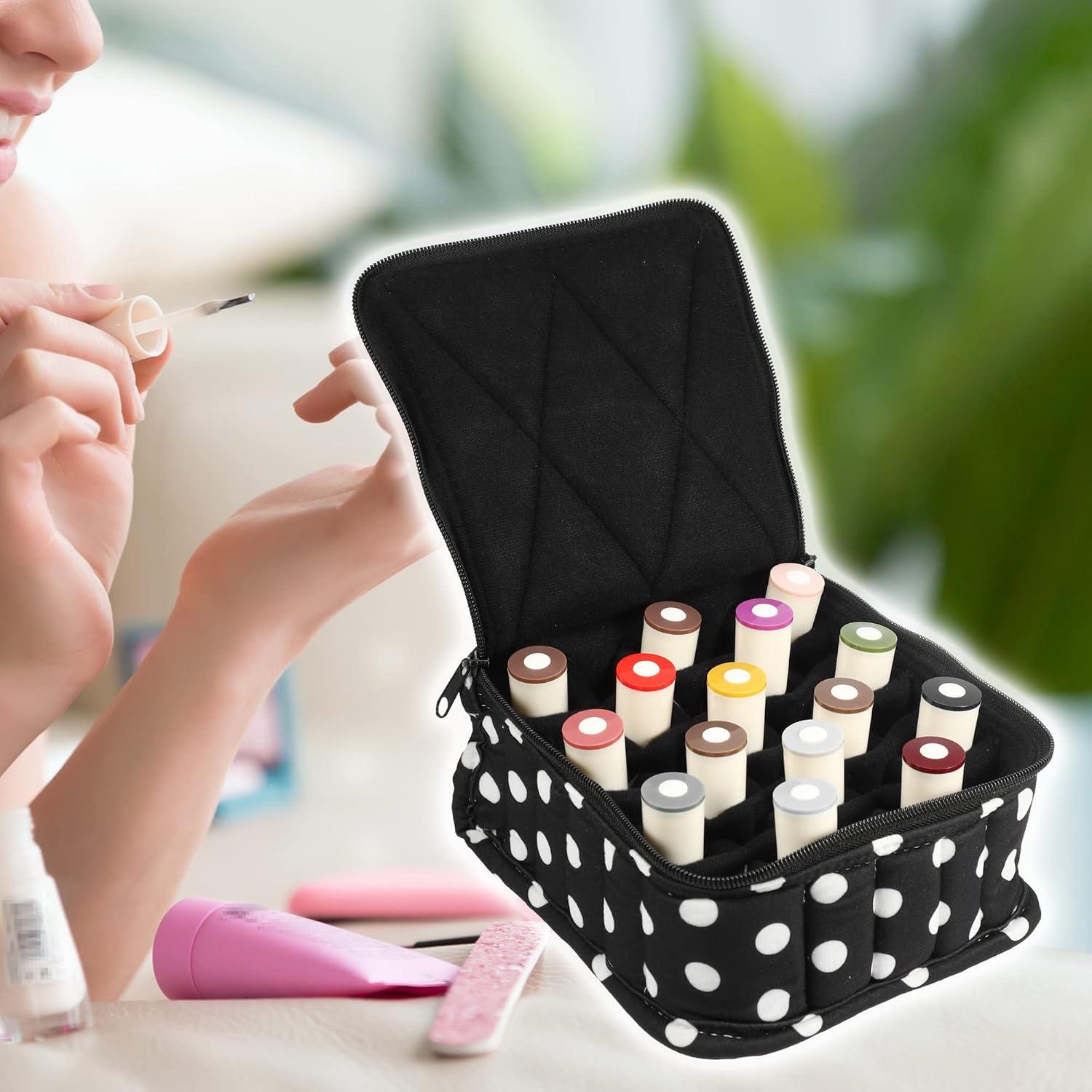 Unique Bargains Nail Polish Carrying Case Nail Polish Organizer Case for 30 Bottles 15ml/0.5 fl.oz Travel Storage Bag Nylon White Black 1 Pcs