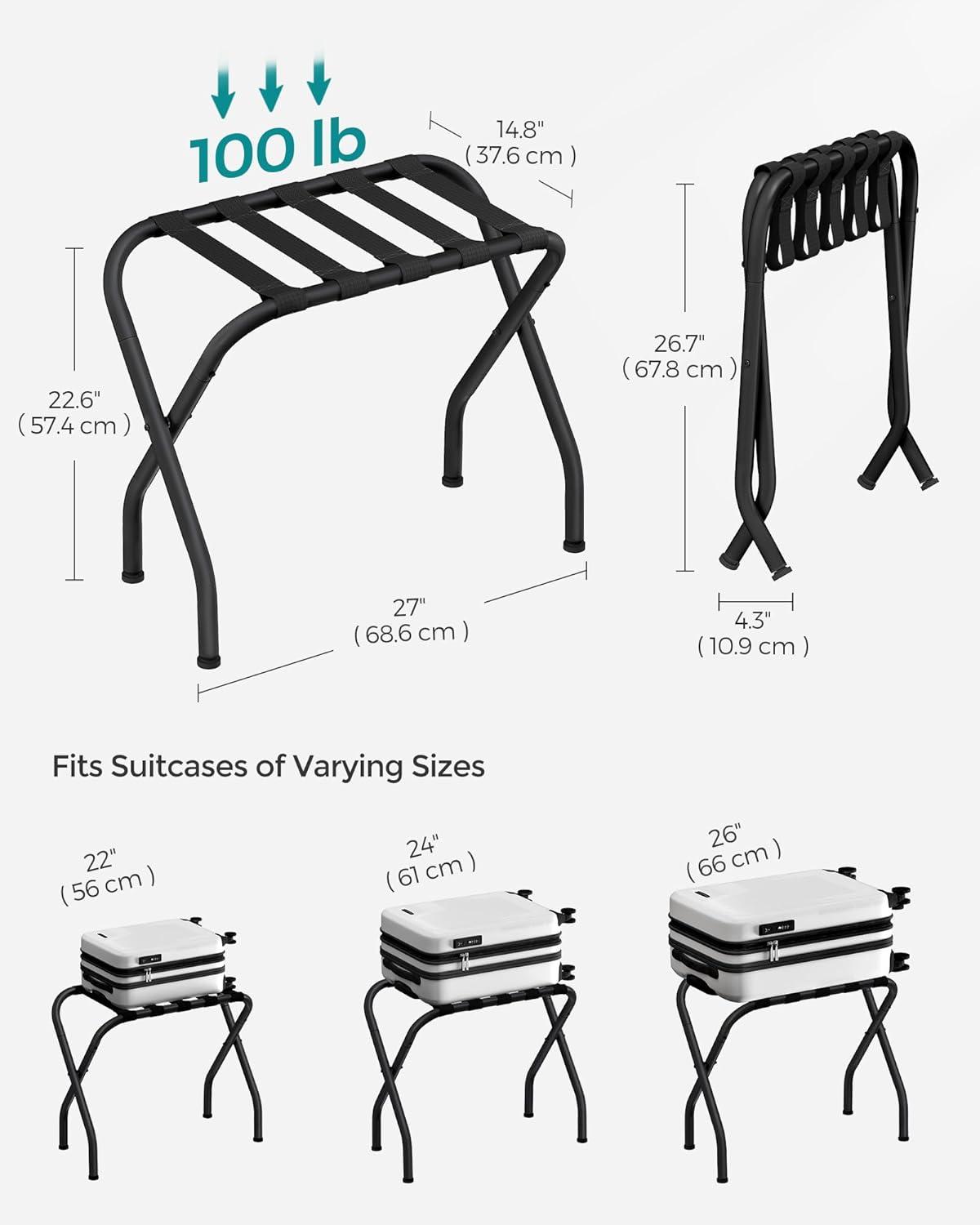 SONGMICS Luggage Racks for Guest Room Folding Suitcase Stand for Bedroom Steel Frame Luggage Stand Black