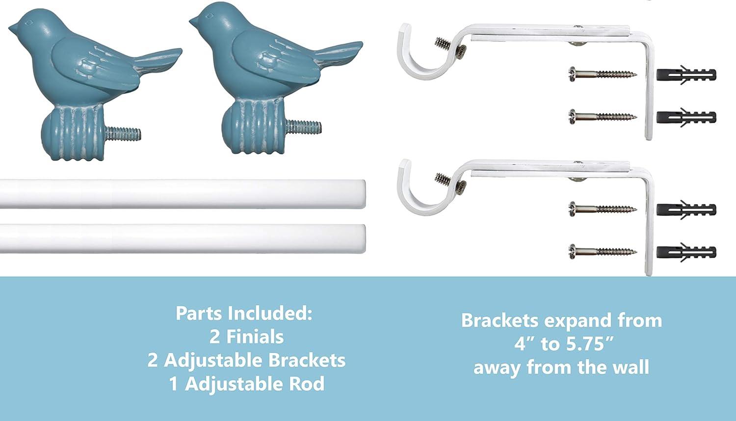 Urbanest 3/4" Bird Adjustable Curtain Rod, 28" to 48", Blue With White Rod