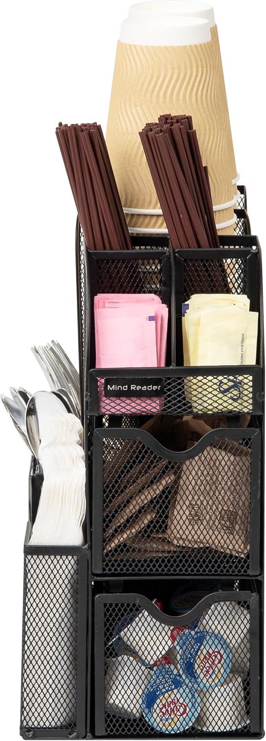 Mind Reader Cup and Condiment Station, Countertop Organizer, Coffee Bar, Kitchen, Metal Mesh, 5.75"L x 11"W x 11.5"H