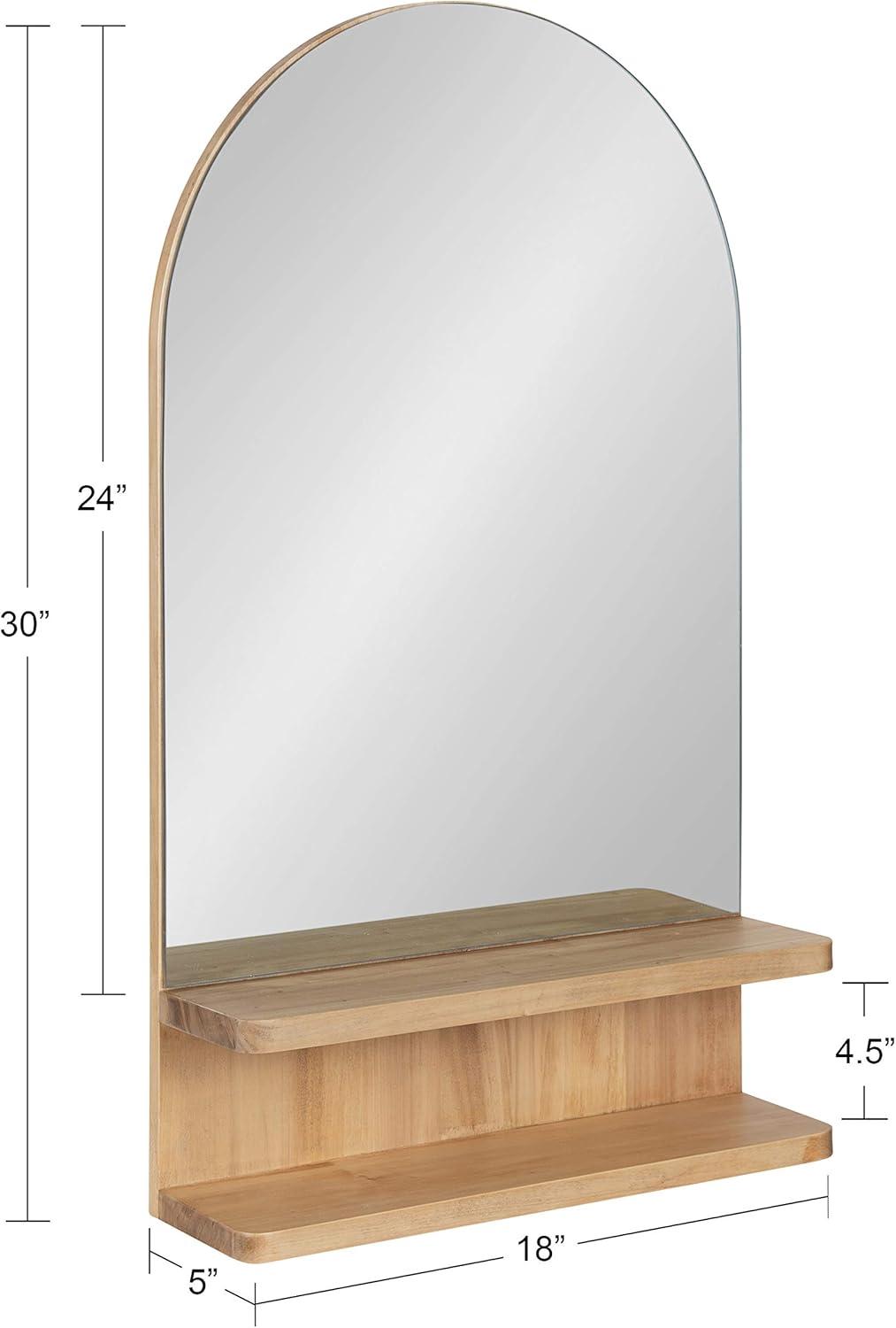 Kate and Laurel Astora Modern Arched Wall Mirror, 18 x 30, Natural Wood, Scandinavian Framed Mirror for Storage and Display