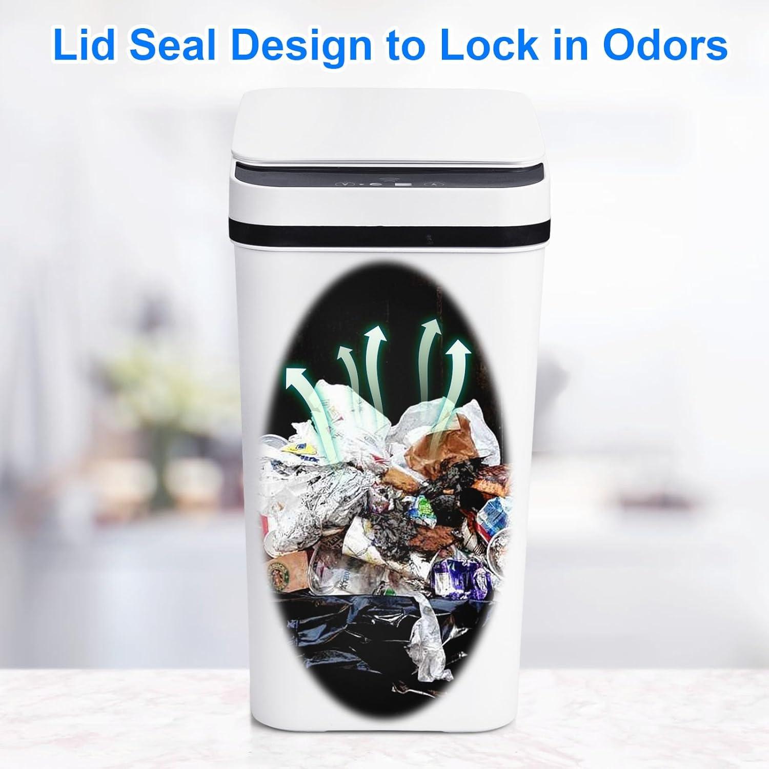 VQJTCVLY 2Pack Bathroom Small Trash Can with Lid, 2.6 Gallon Touchless Automatic Garbage Can Slim Waterproof Motion Sensor Smart Trash Bin for Bedroom, Office, Kitchen, Living Room (White)