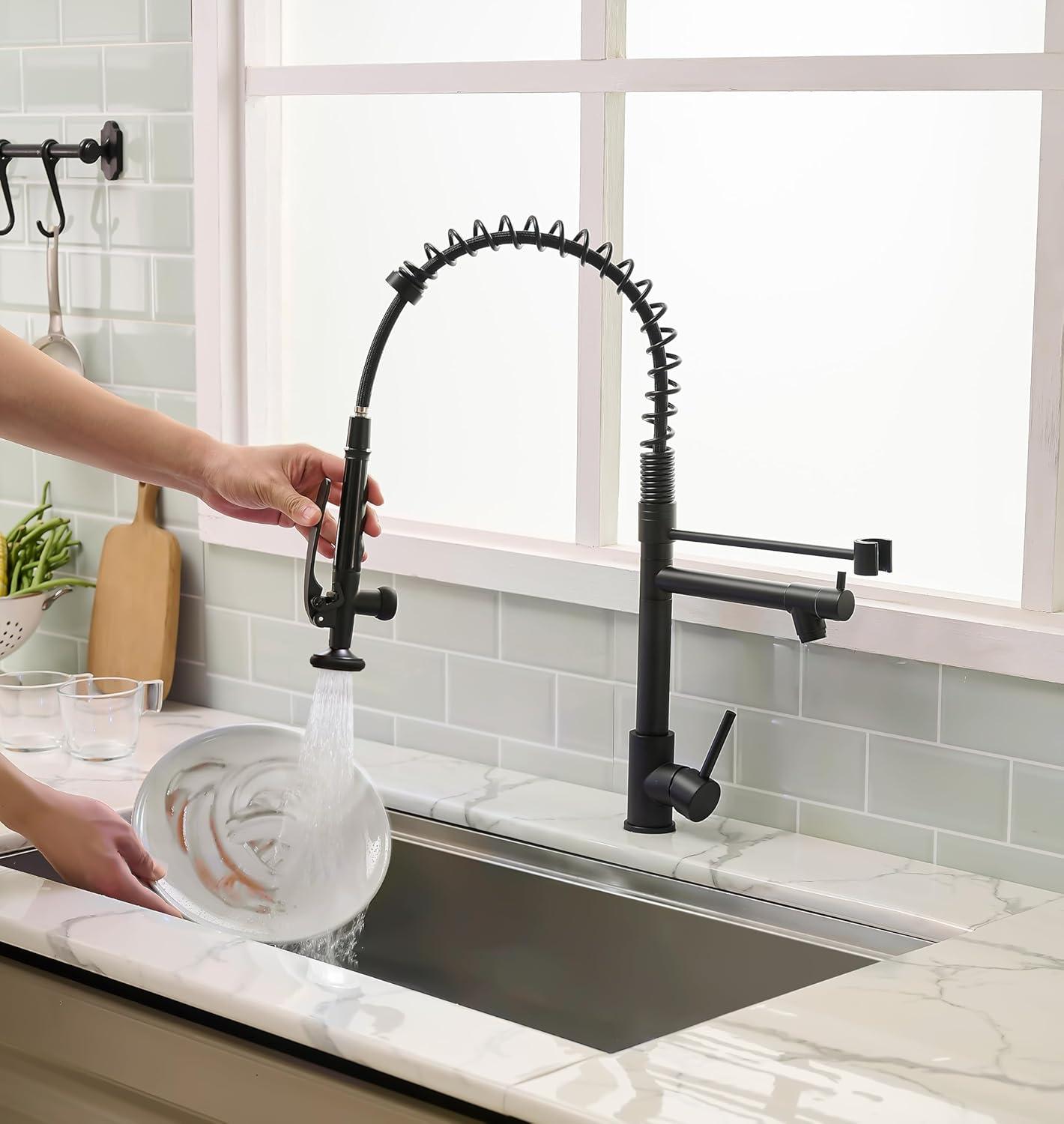 Matte Black Industrial Pull-Down Kitchen Faucet with Sprayer