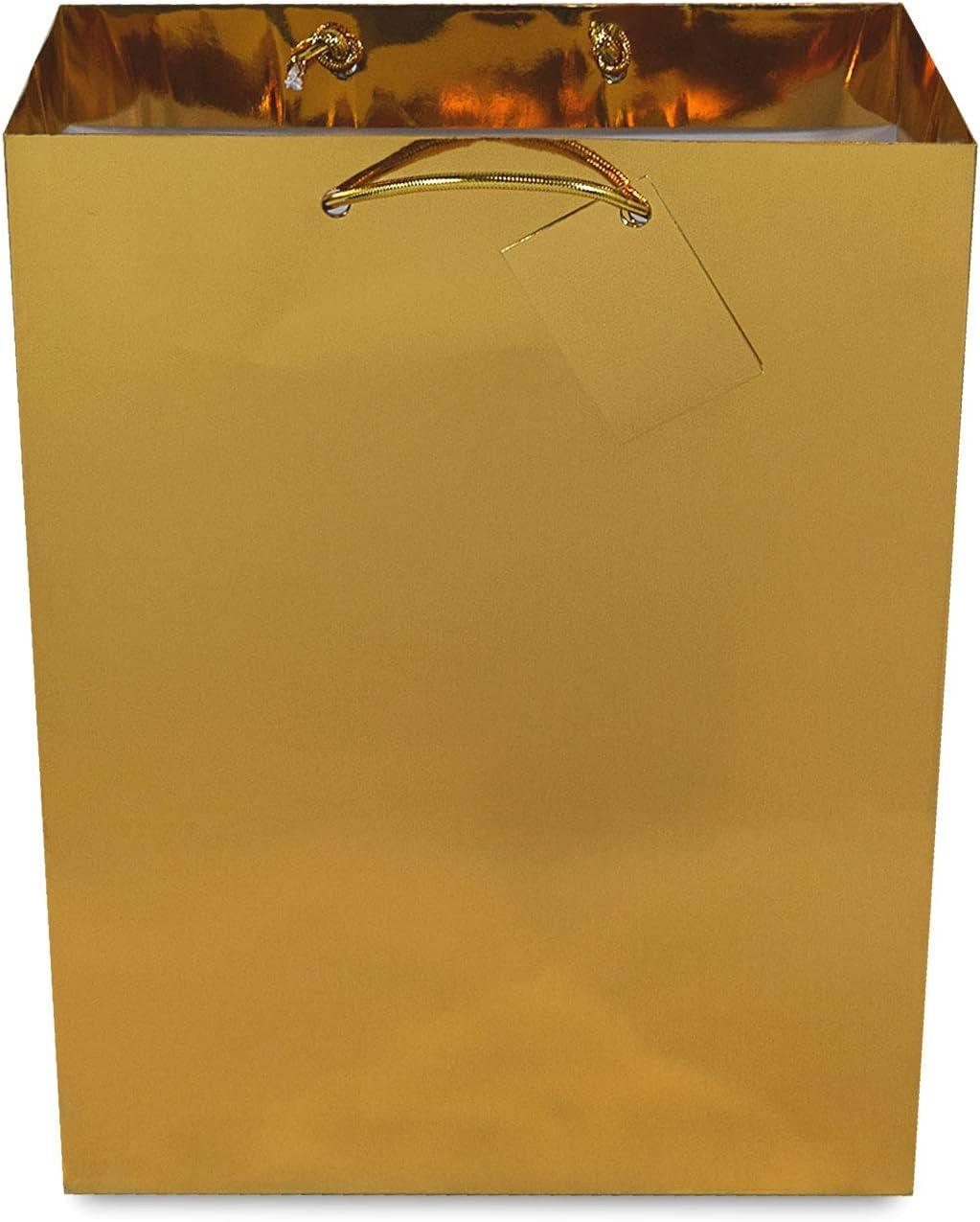 10x13x5" 12 Pcs. Large Metallic Gold Paper Gift Bags with Metallic Handles, Party Favor Bags for Birthday Parties, Weddings Gifts C8