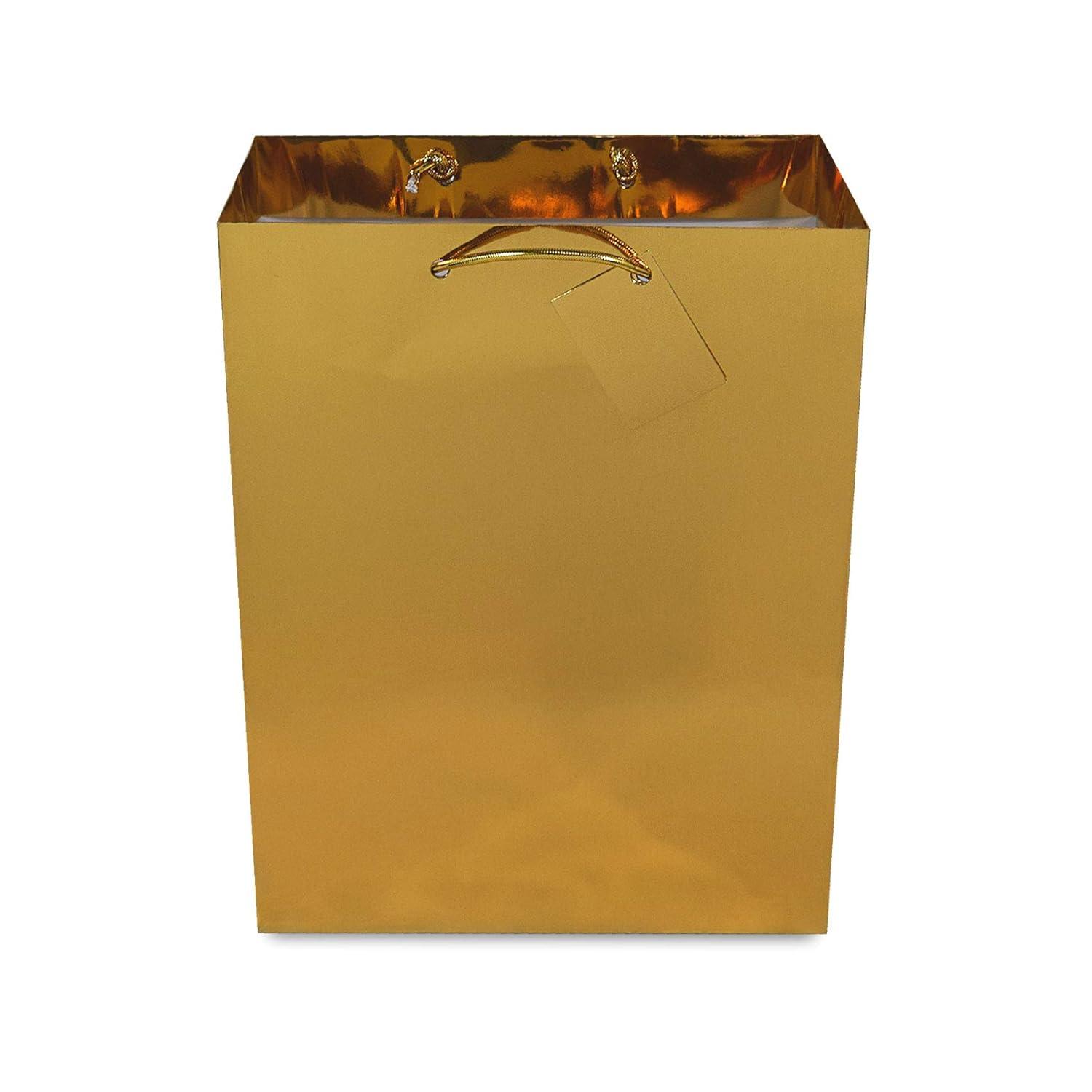 10x13x5" 12uds. Grandes Bolsas de Regalo de Papel Dorado Metalizado con Asas Metálicas, Bolsas de Regalo para Fiestas de Cumpleaños, Regalos de Bodas C8