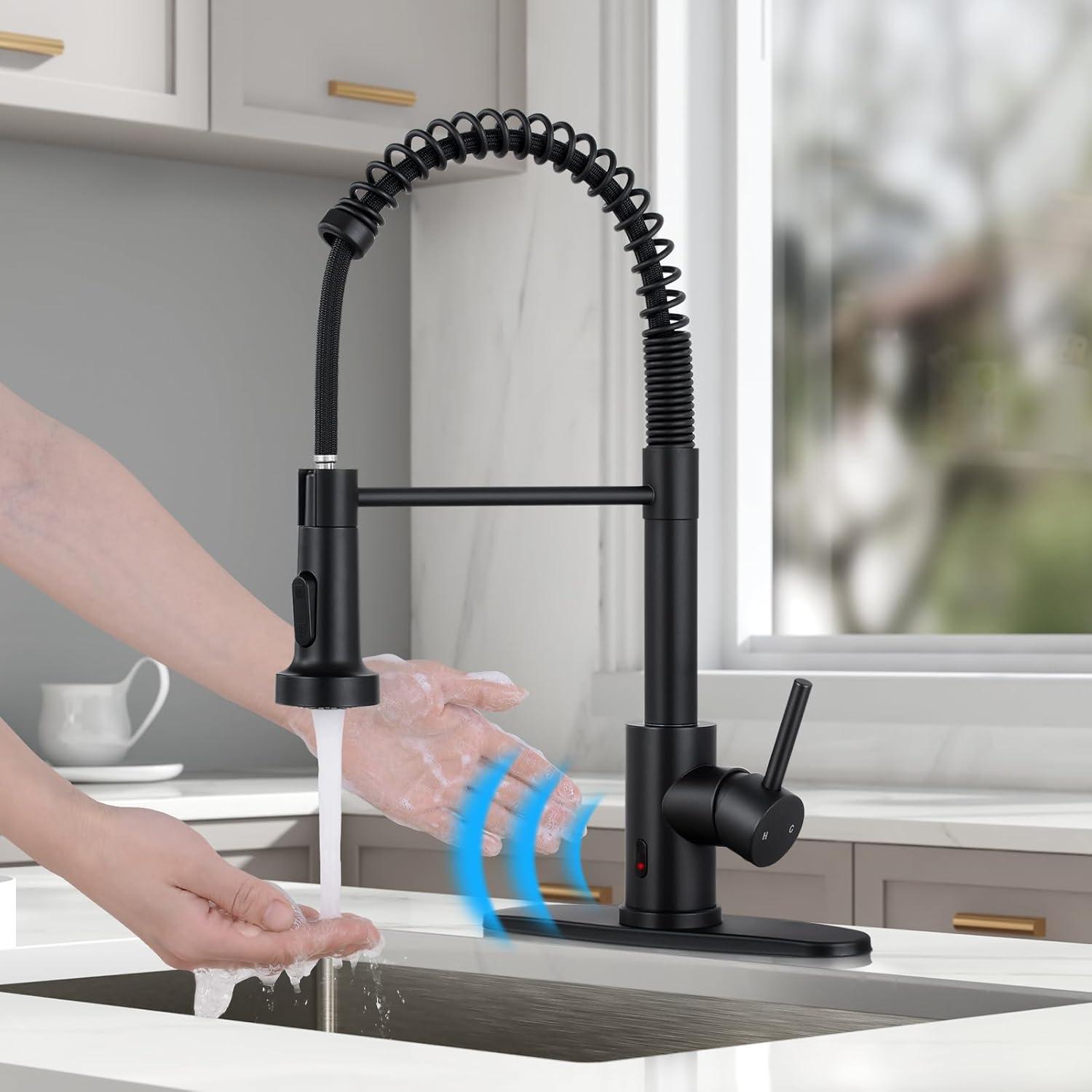 Matte Black Touchless Pull Down Kitchen Faucet with Spray