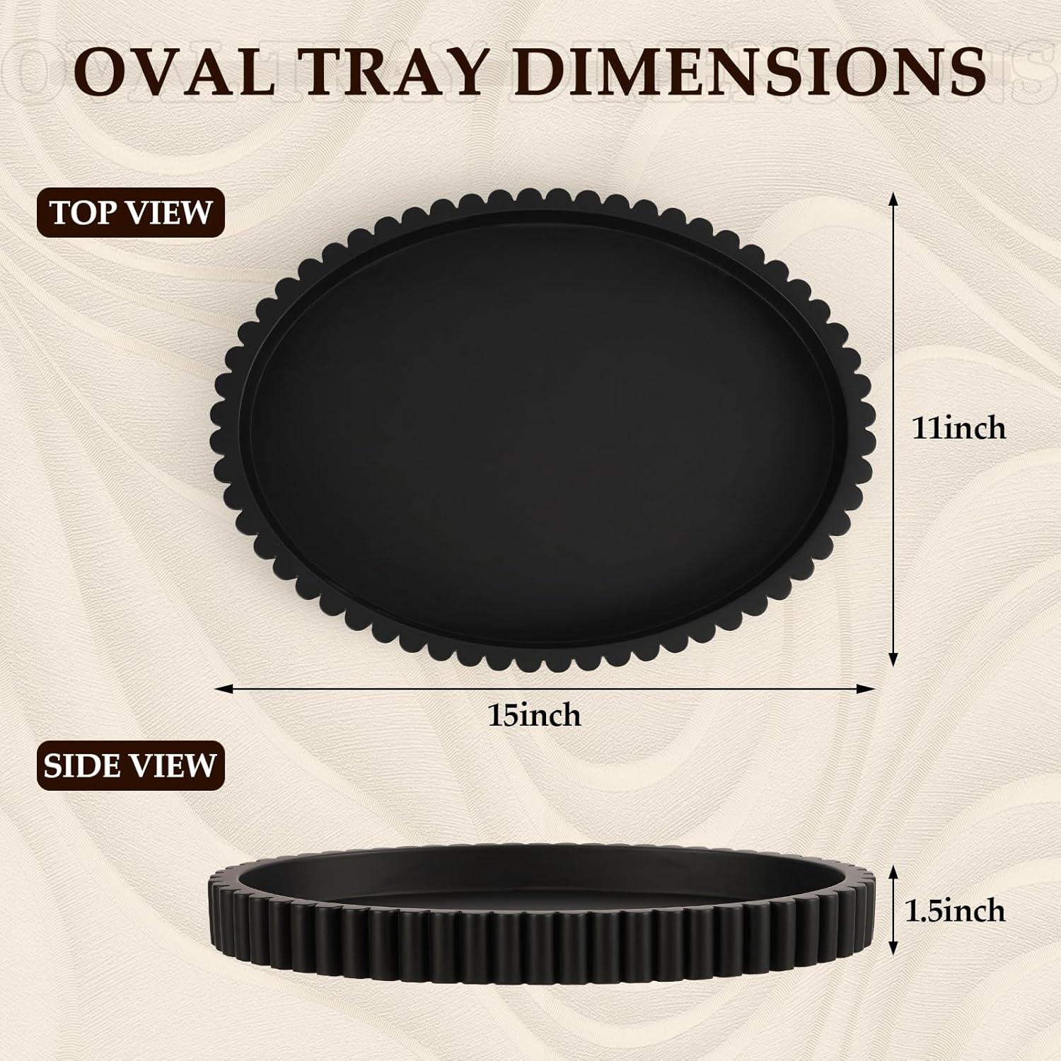 Oval Tray for Coffee Table Decor, 13" Concrete Tray, Table Centerpieces Decorative Trays for Home Decor, Modern Decorative Trays for Coffee Tables, Centerpiece Trays, Black