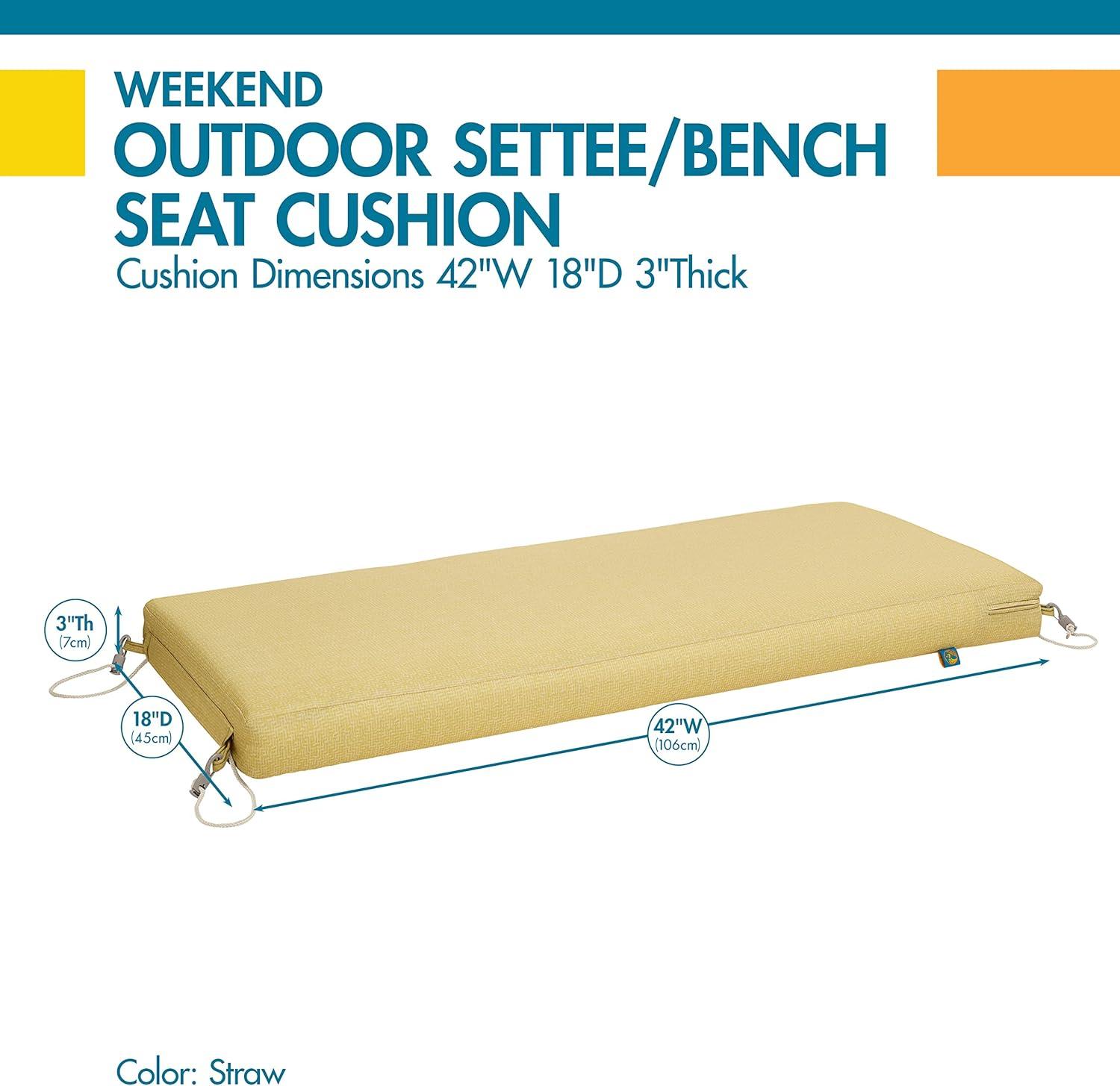 42" x 18" x 3" Duck Covers Weekend Water-Resistant Outdoor Bench Cushion Straw - Classic Accessories: Removable Cover, Zipper Closure