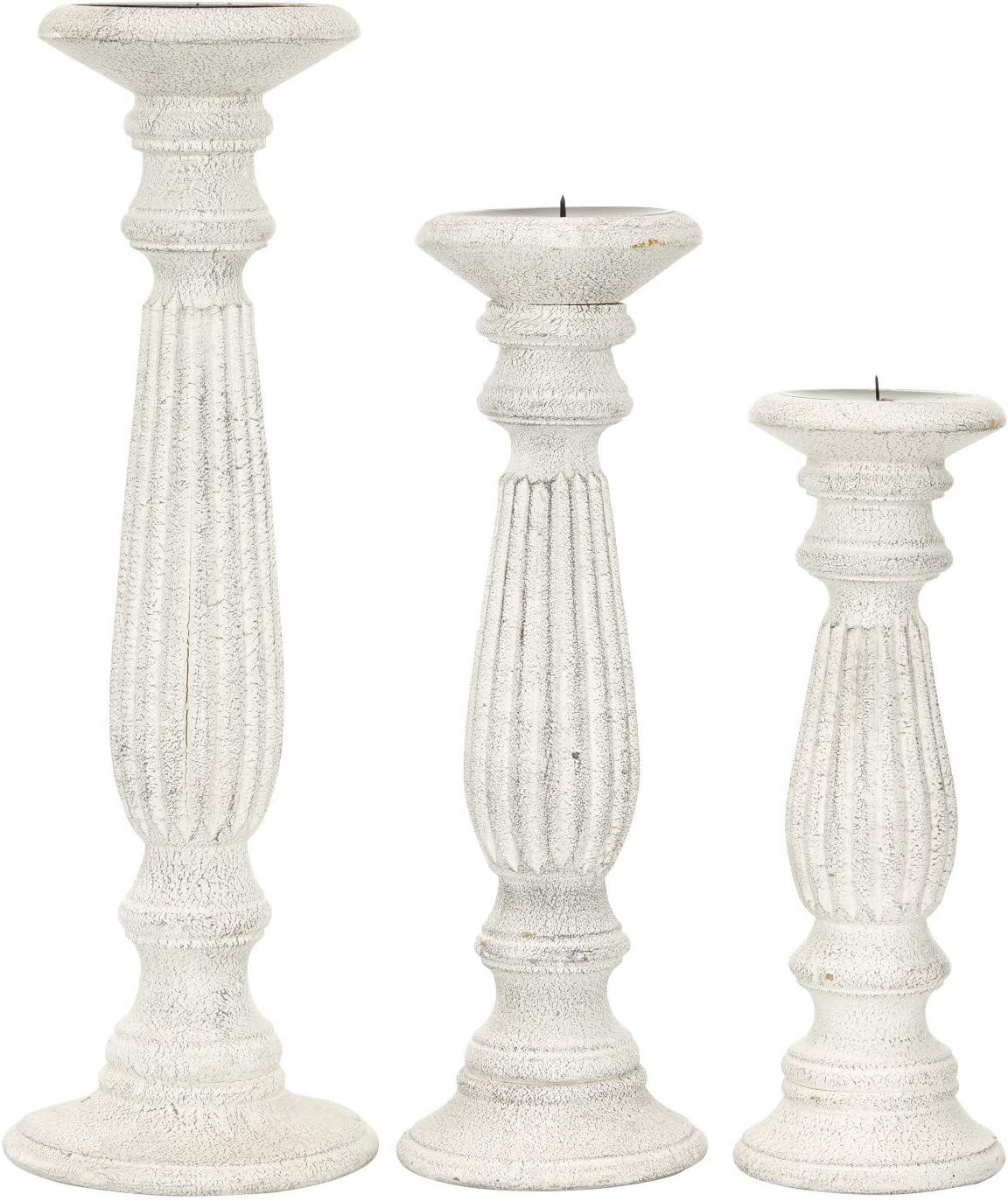 Set of 3 Traditional Wooden Pillar Candle Holders White - Olivia & May: Elegant Mango Wood, Votive Compatible