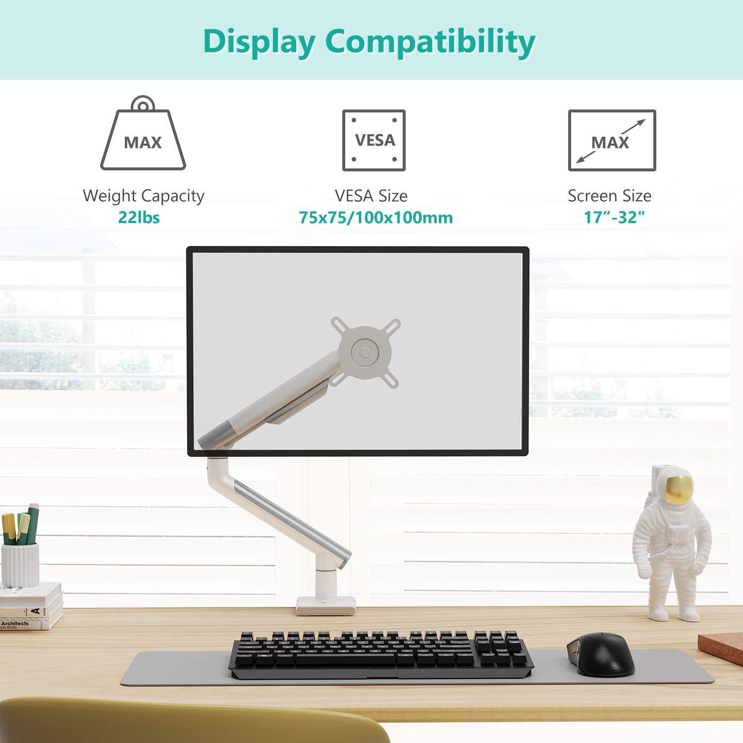 White Adjustable Monitor Mount Arm with Desk Clamp