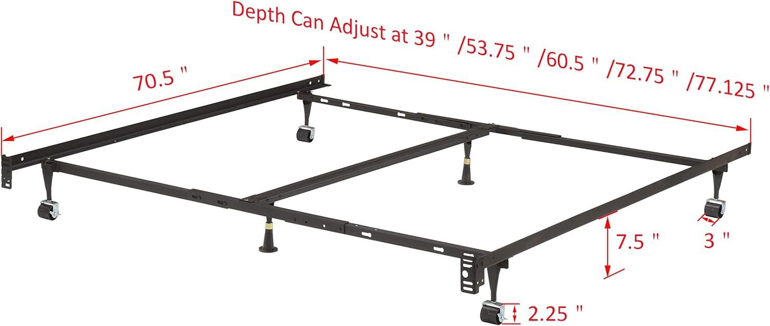 Heavy Duty Adjustable Black Metal Bed Frame with Locking Wheels