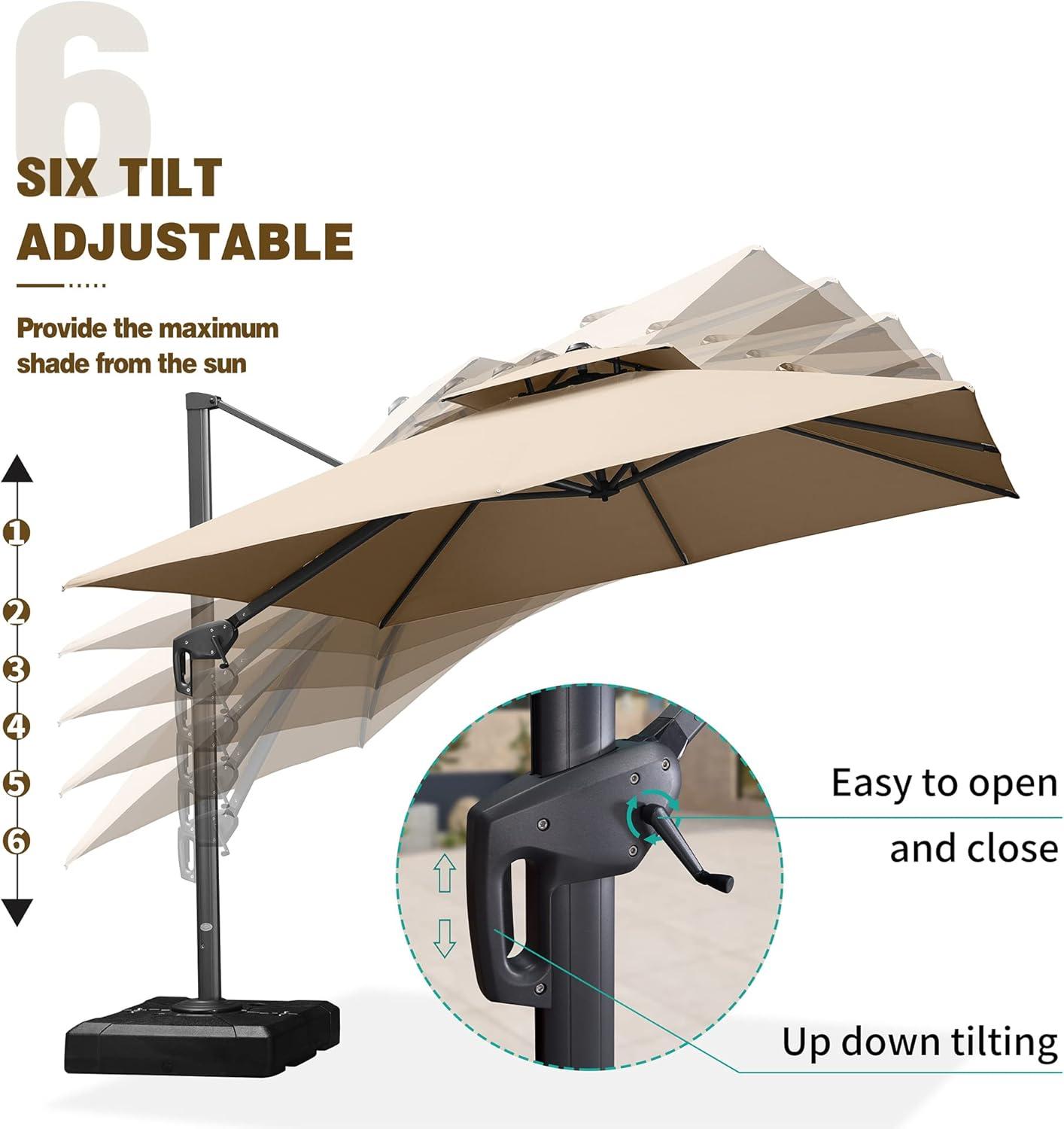 PURPLE LEAF 10FT Cantilever Outdoor Umbrellas Large Patio Umbrella Hanging Double Top Square Offset Umbrella with 360°Rotation Tilting Umbrella Outdoor Patio, Taupe