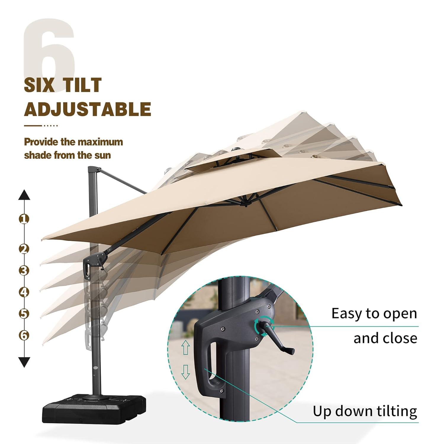 PURPLE LEAF 10FT Cantilever Outdoor Umbrellas Large Patio Umbrella Hanging Double Top Square Offset Umbrella with 360°Rotation Tilting Umbrella Outdoor Patio, Taupe