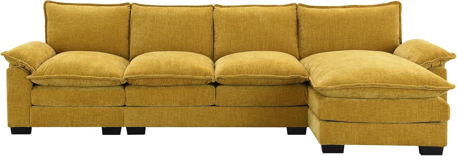 118'' Ginger Chenille L-Shaped Sofa with Chaise and Solid Wood Legs