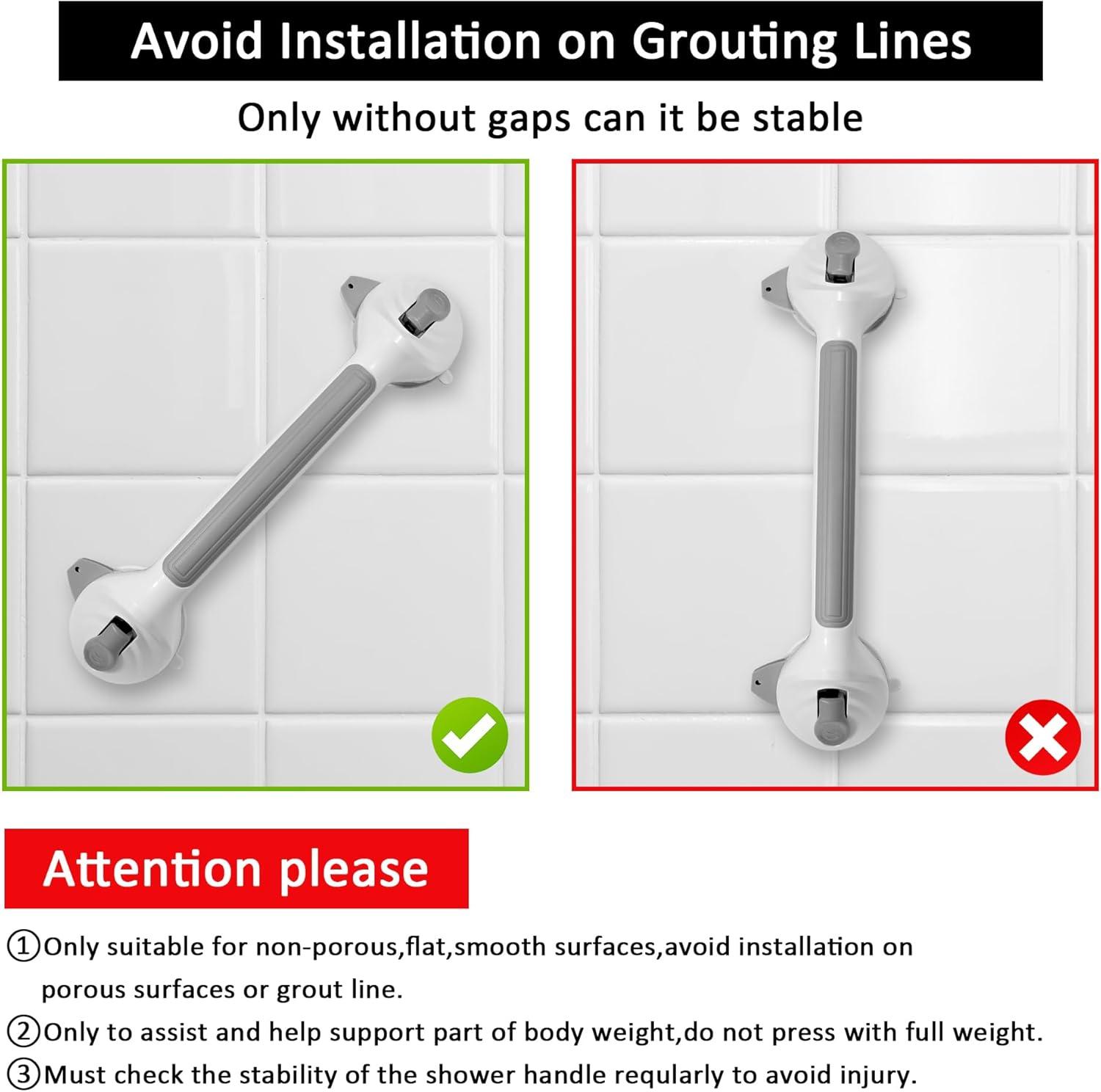 Grab Bars for Bathtubs and Showers, 2 Pack 16.8 Inch Shower Handles, Strong Suction Grab Bar for Shower, Anti-Slip Shower Grab Bars for Seniors, Bathroom Handicap Grab Bars with Indicators