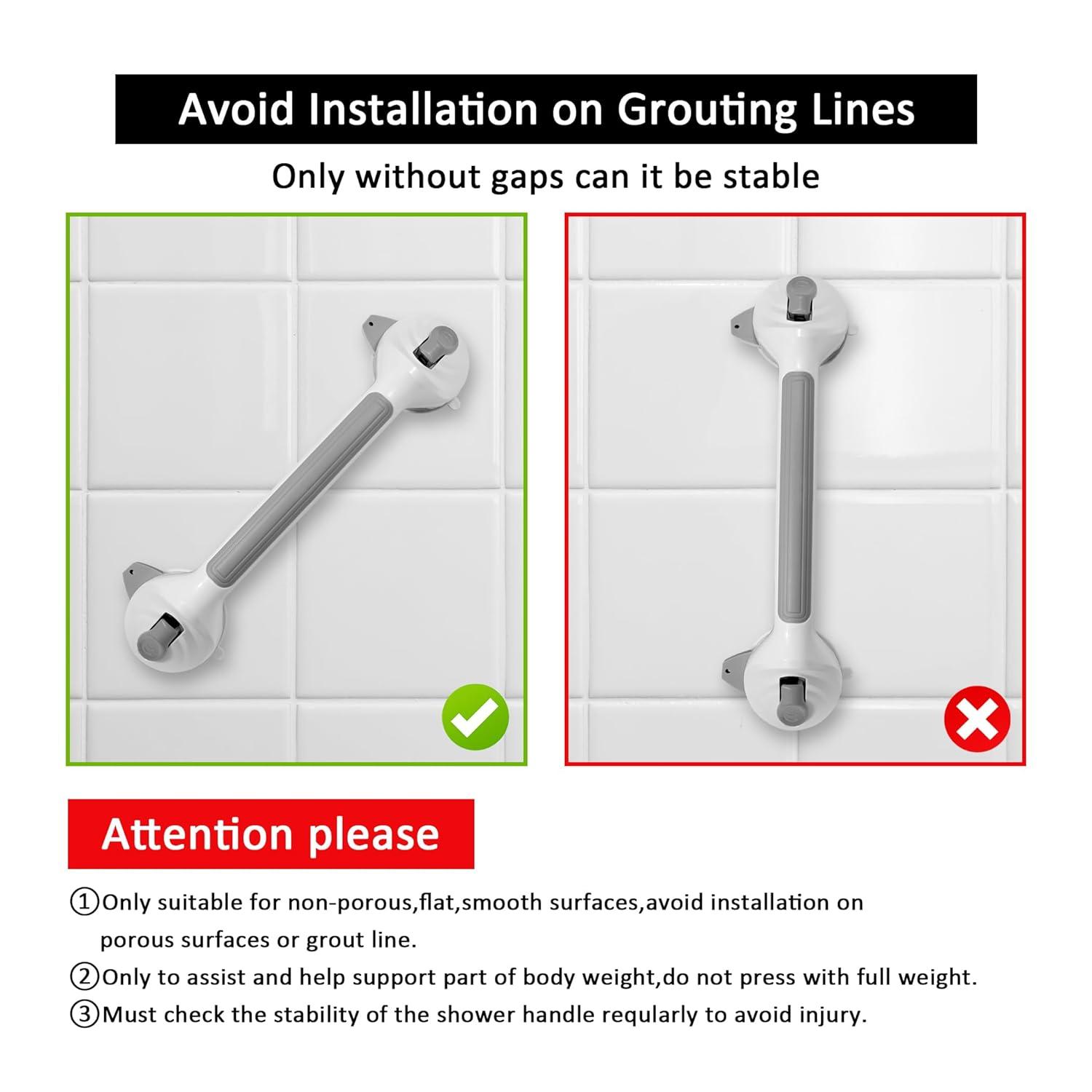 Grab Bars for Bathtubs and Showers, 2 Pack 16.8 Inch Shower Handles, Strong Suction Grab Bar for Shower, Anti-Slip Shower Grab Bars for Seniors, Bathroom Handicap Grab Bars with Indicators