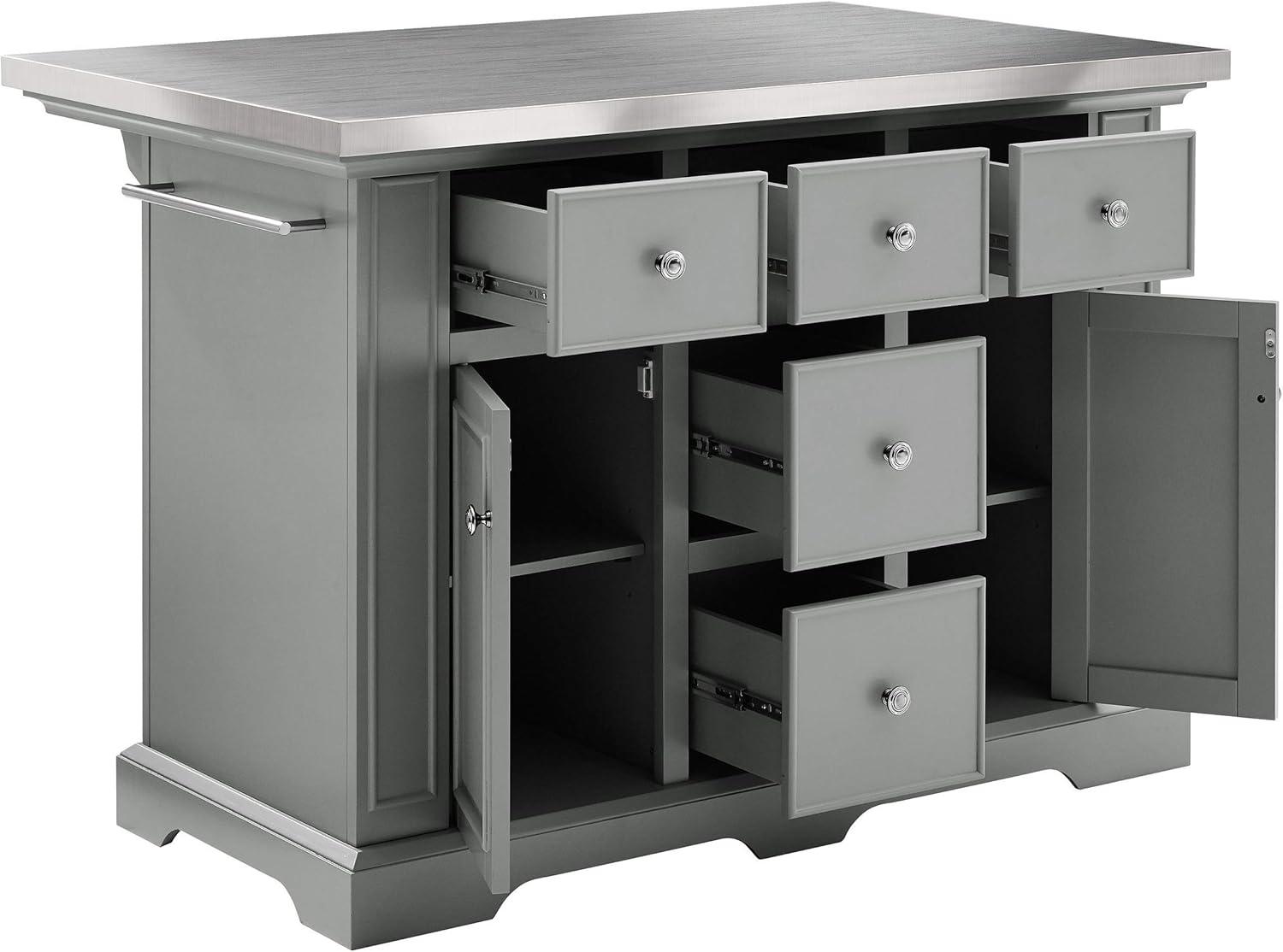 Julia Gray Stainless Steel Top Kitchen Island with Storage