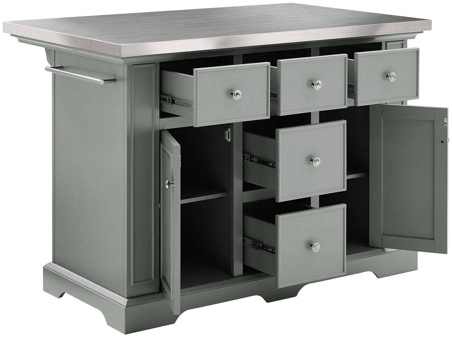 Julia Stainless Steel Top Kitchen Island Gray - Crosley: Towel Bar, Spice Rack, 5 Drawers, 2 Cabinets