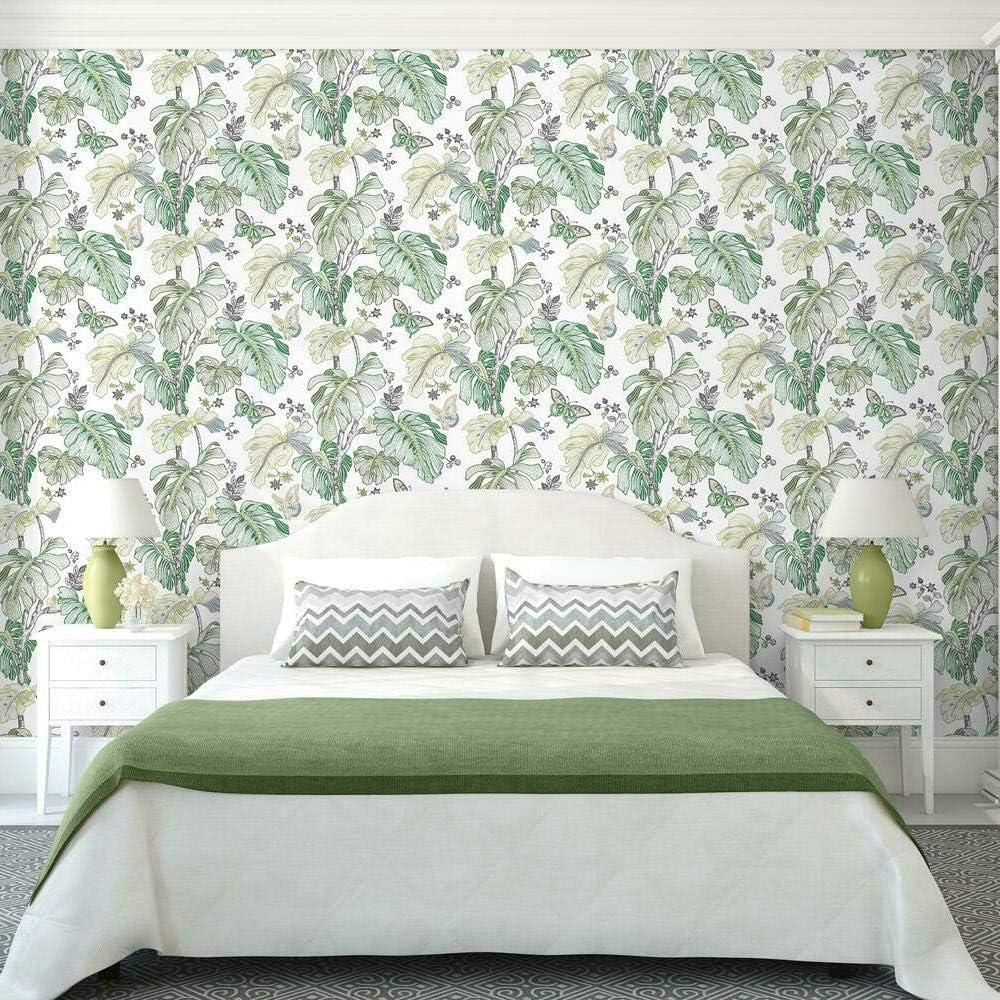 Green and Grey Boho Palm Peel and Stick Wallpaper Roll