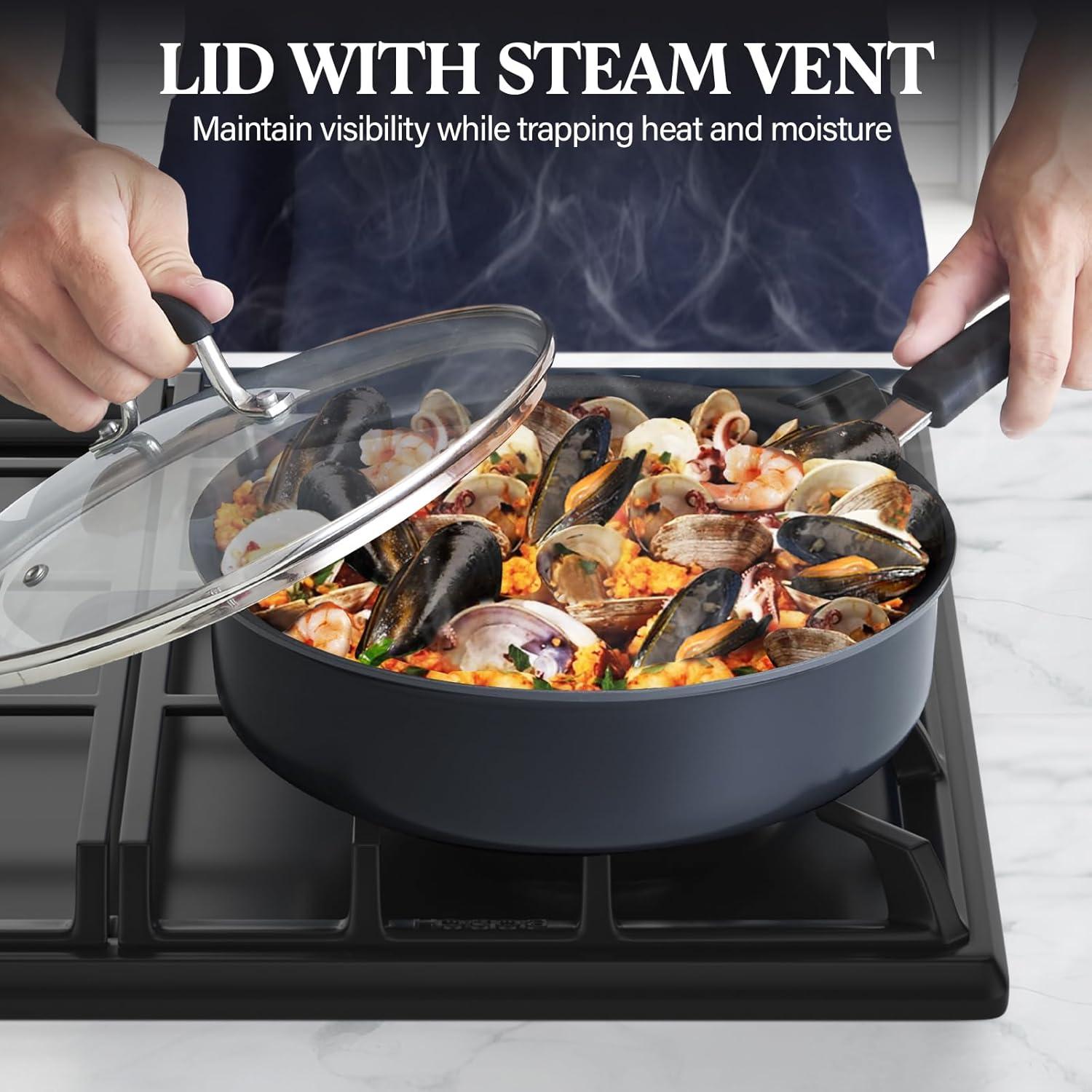 Cook N Home Professional Hard Anodized Pots and Pans Set Nonstick, Kitchen Cookware Set, Black