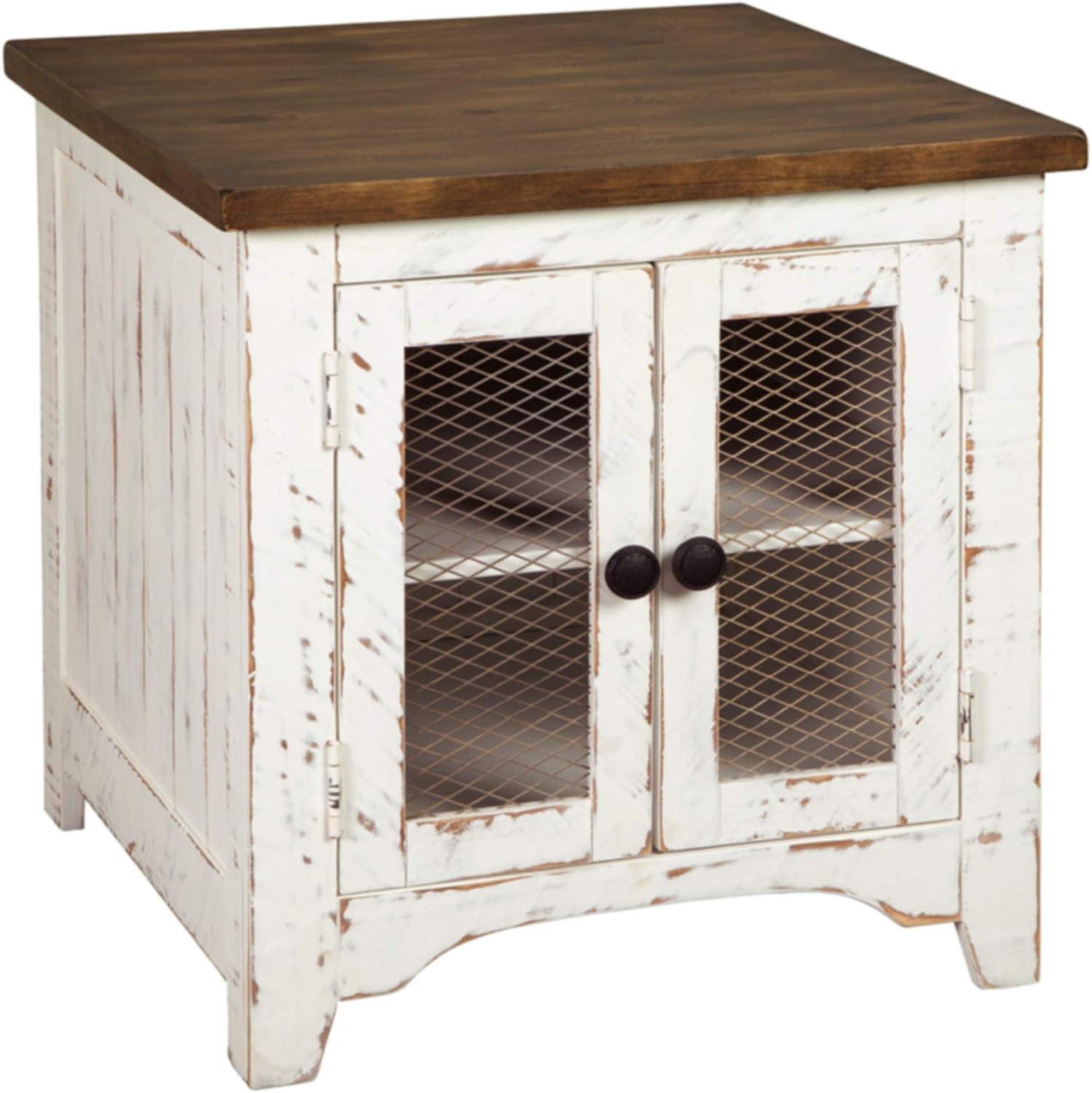 Wystfield End Table White/Brown - Signature Design by Ashley: Modern Style with Storage, Wood Legs & Double Doors