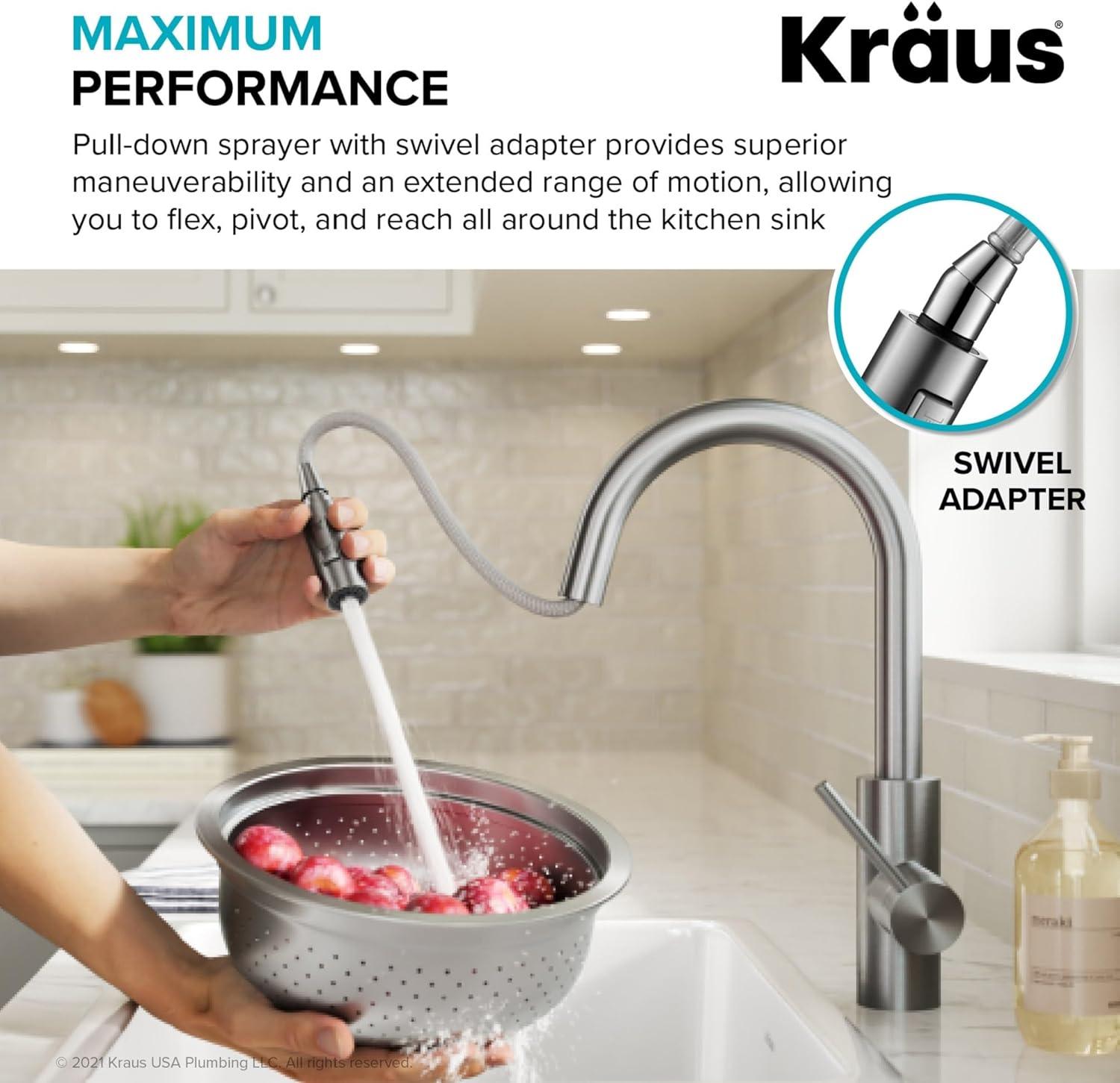 KRAUS Oletto Single Handle Pull Down Kitchen Faucet with QuickDock Top Mount Installation Assembly