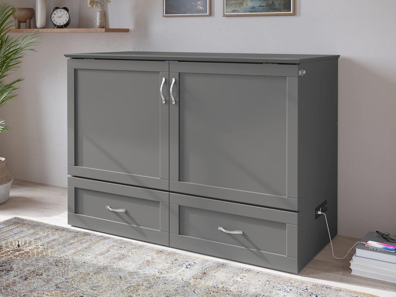 AFI Hamilton Full Solid Wood Murphy Bed Chest with Built-In Charger in Gray