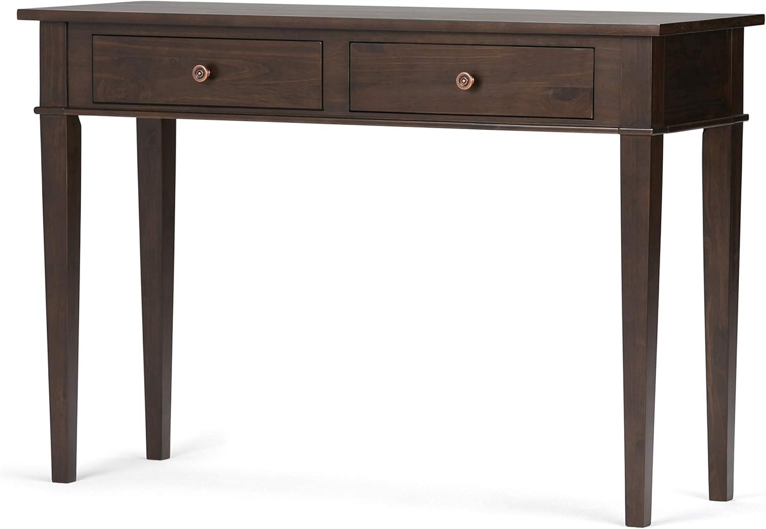 Simpli Home Carlton 44"W Solid Wood Storage Console Table in Dark Tobacco Brown with 2 Drawers