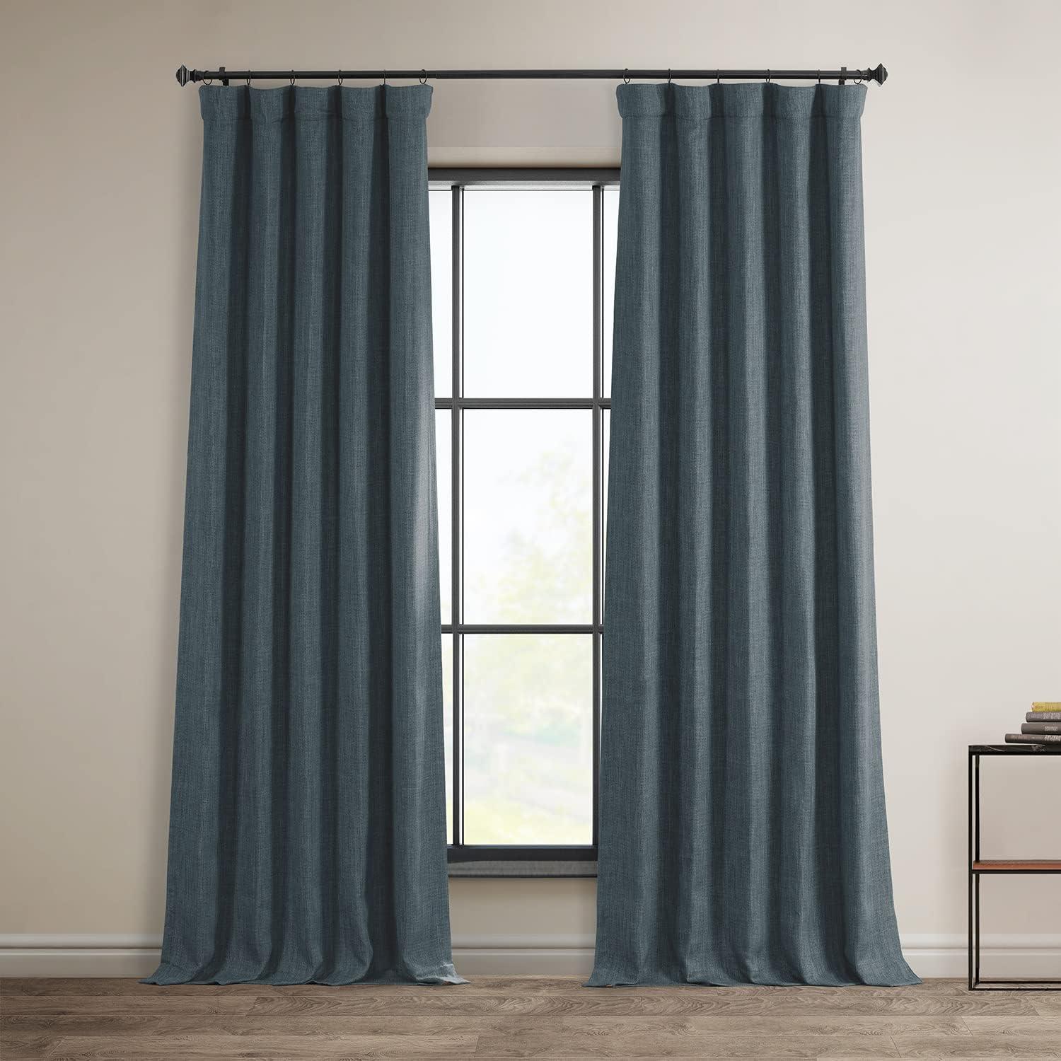 HPD Half Price Drapes Reverie Blue Faux Linen Room Darkening Curtains for Bedroom & Living Room Curtains (1 Panel), Door & Window Curtains 84 inches long, Rod Pocket Curtains & drapes, 50W X 84L