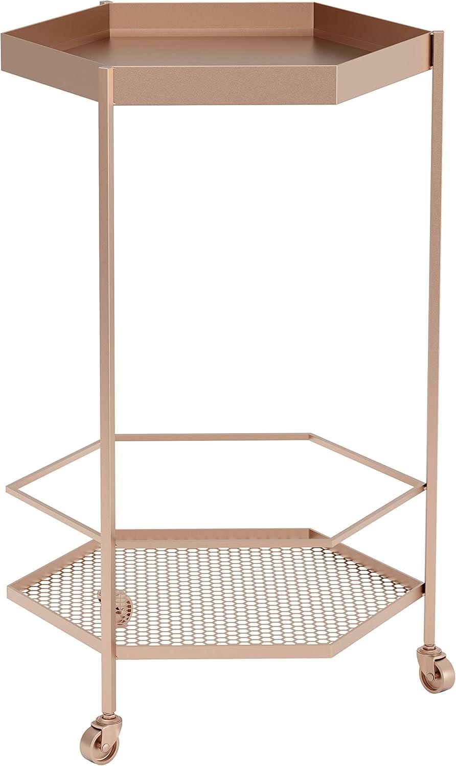 ZUO Hex Modern Steel Metal Bar Cart with Hexagon Shelves in Gold Finish