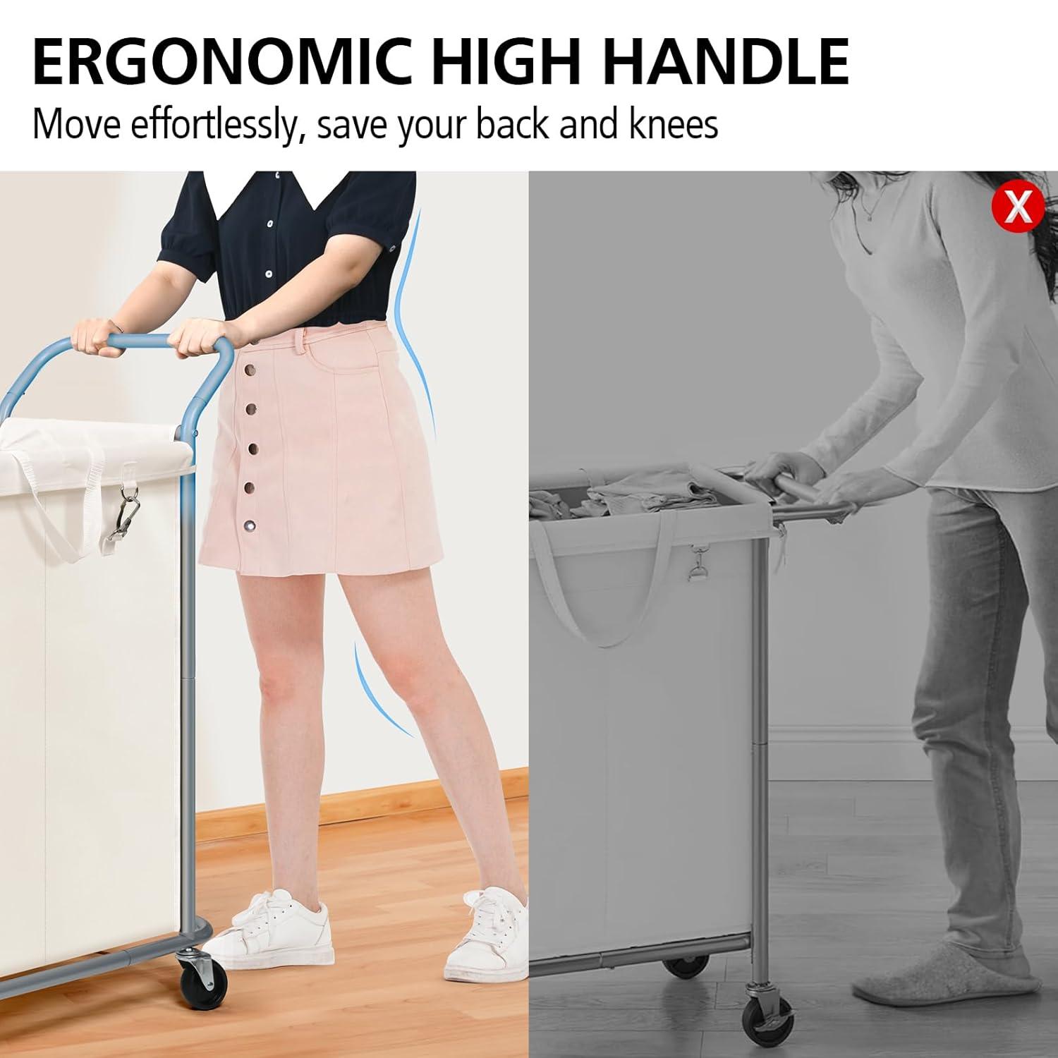 Beige 140L Rolling Laundry Sorter with Steel Frame and Removable Liner