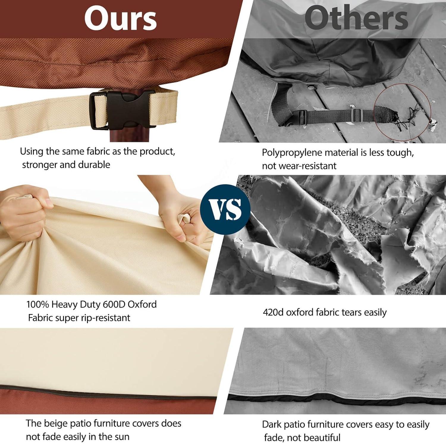 Outdoor Sectional Cover-V-Shaped Garden Patio Furniture Covers Waterproof Rip-Stop Anti-UV 600D Heavy Duty Outdoor Couch Cover with 3 Air Vents Sofa Cover 85''L 33.5''D 31''H,Beige & Reddish Brown