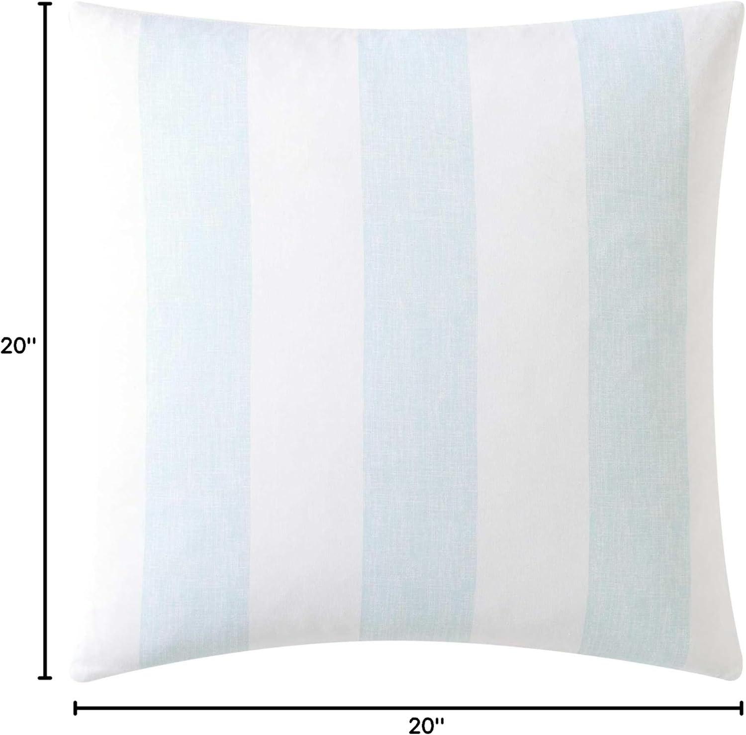 Blue and White Striped Cotton Throw Pillow, 20" x 20"