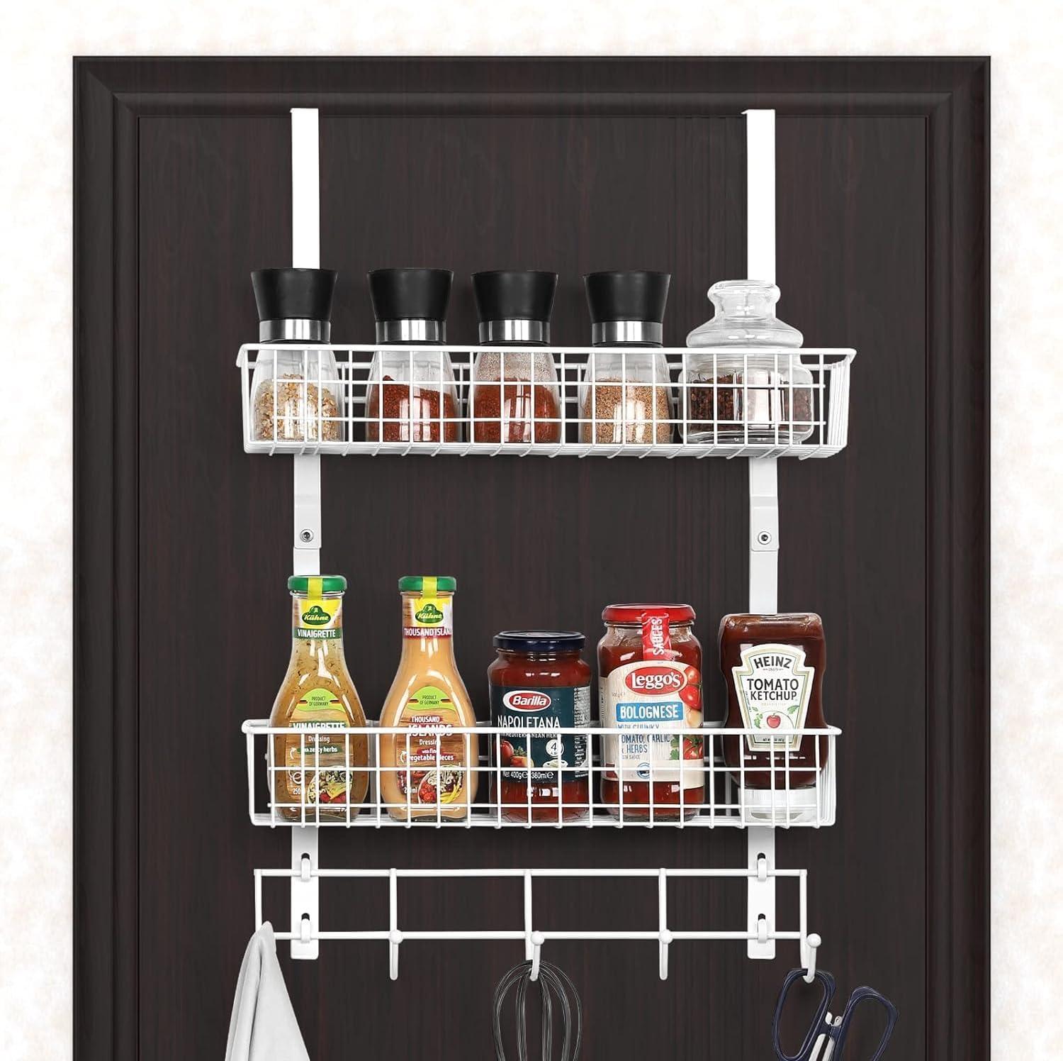 White Over Door Organizer with Hooks and Mesh Baskets