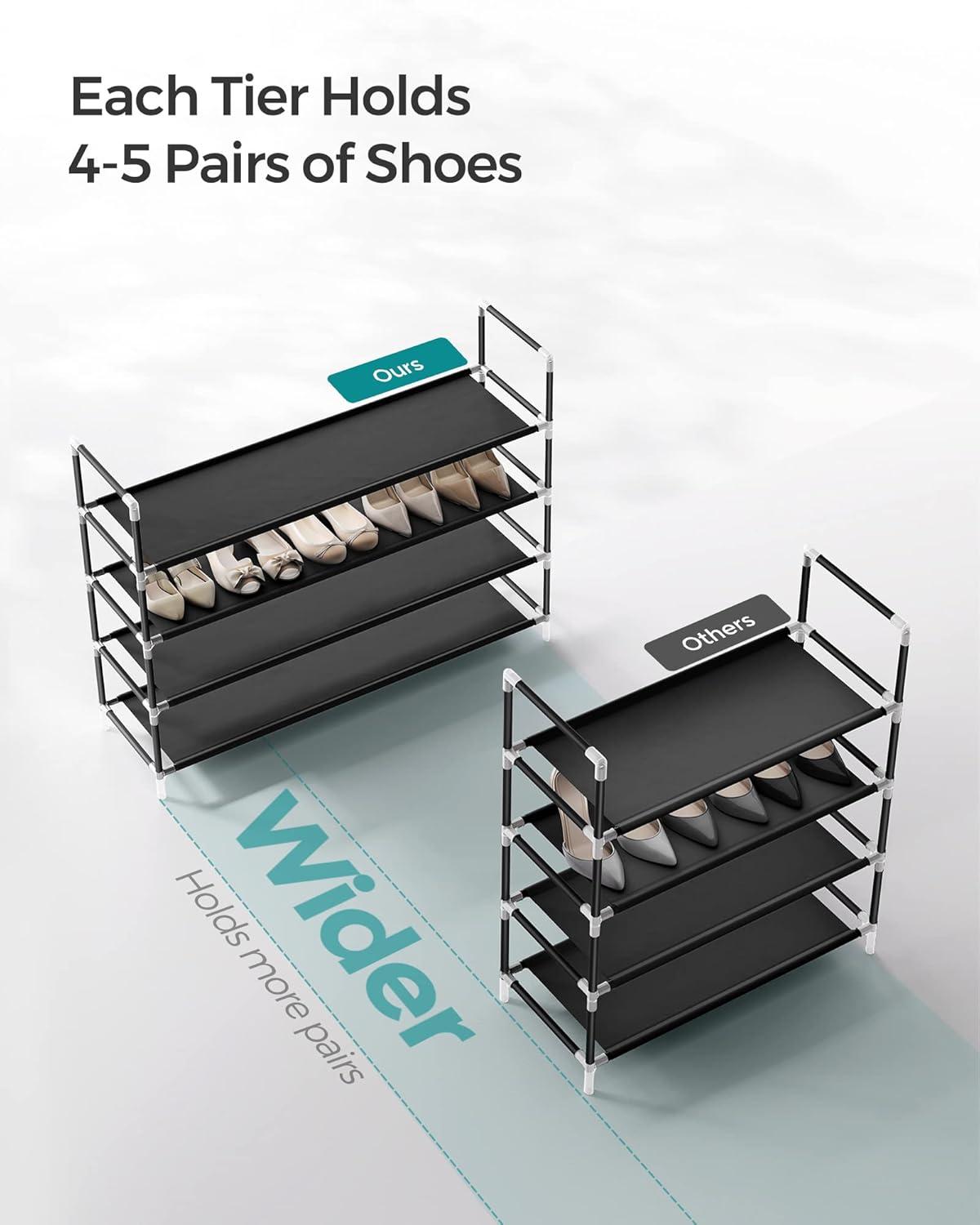 SONGMICS 4-Tier Shoe Rack with Shelves Metal 20 Pairs Shoe Organizer Storage Stand Holds for Closet Entryway Black