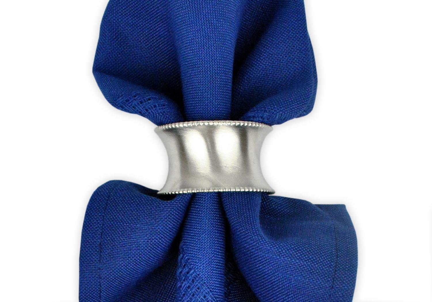 DII Metallic Silver Napkin Ring Set 6 Piece, Beaded Edge