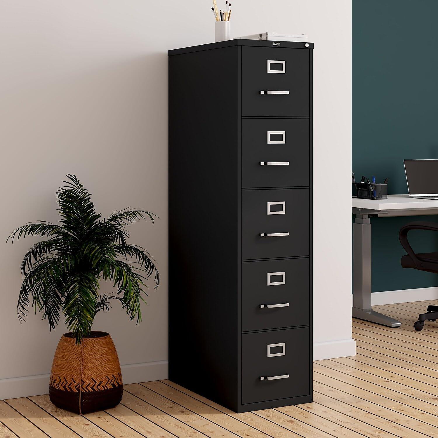 Black Steel 5-Drawer Lockable Vertical Filing Cabinet