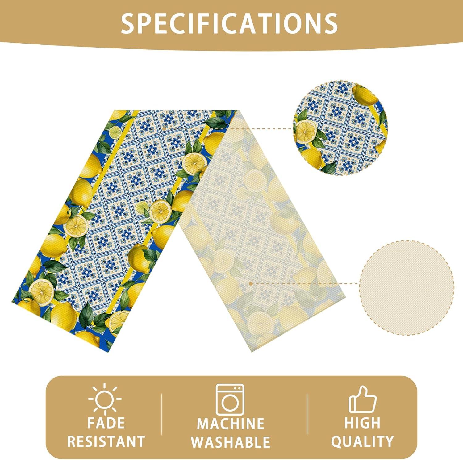 Jbralid Lemon Table Runner Spring Summer Seasonal Yellow Blue Table Runners Farmhouse Kitchen Dining Table Decoration for Indoor Outdoor Home Decor 13x72 Inch