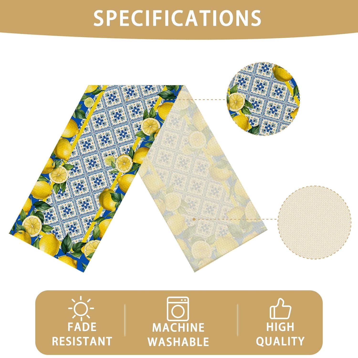 Lemon Burlap Table Runner Seasonal Spring Fall Kitchen Dining Linen Table Decoration for Indoor Outdoor Home Party Dinner 13x72 Inch