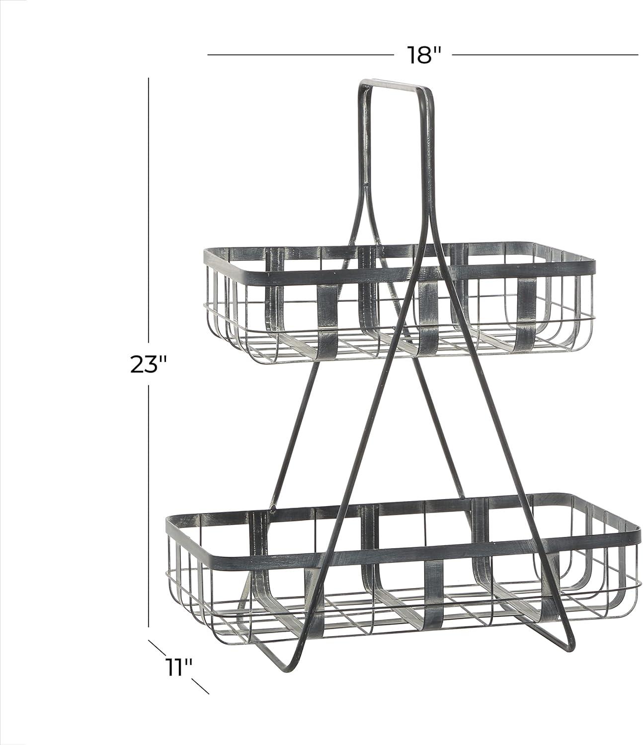 DecMode 25", 22"H Black Metal Wire Grid Storage Basket with Wheels and Handles, 2-Pieces